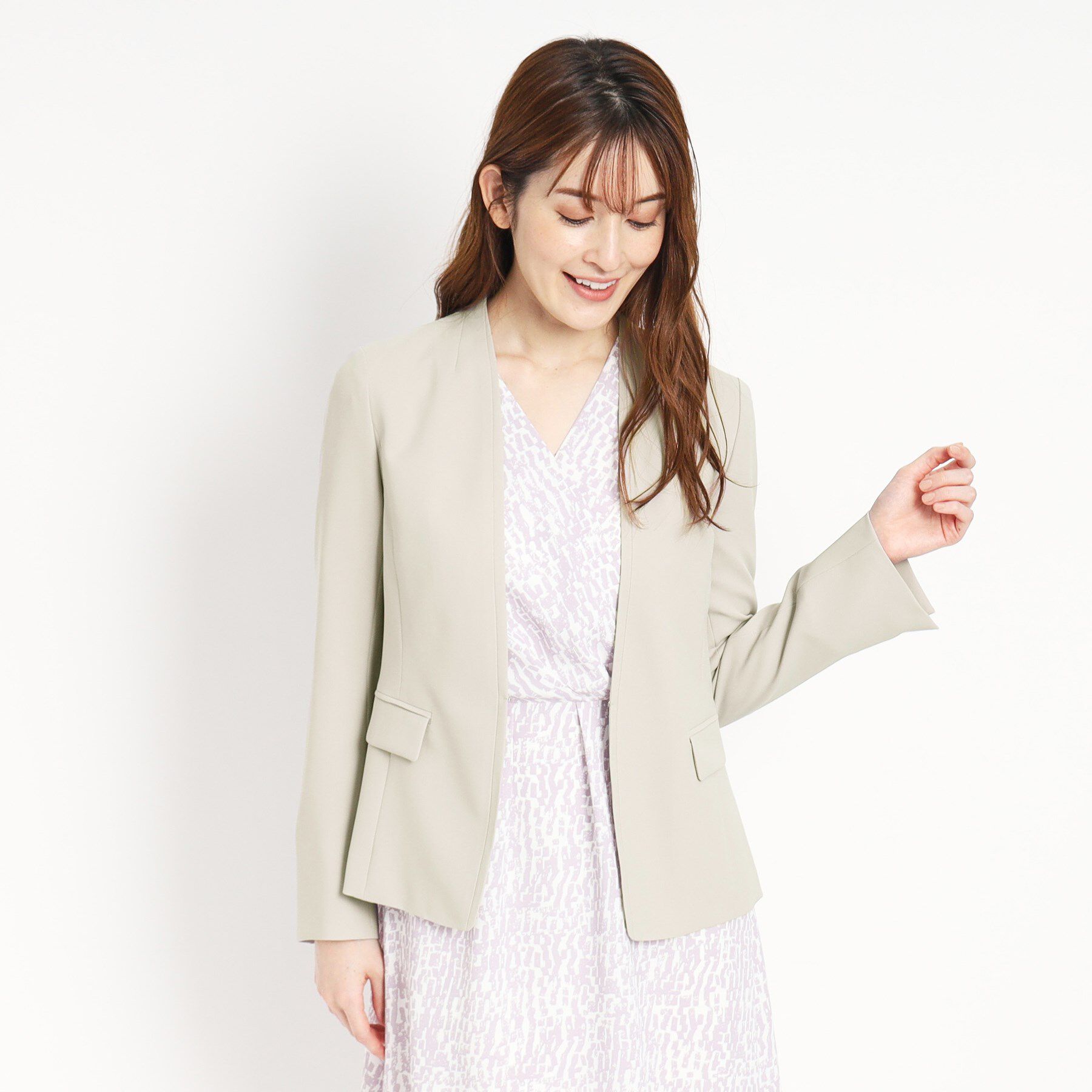 COUP DE CHANCE「【洗える／日本製】カラーレスジャケット」|ノーカラージャケット|グレージュ(650)