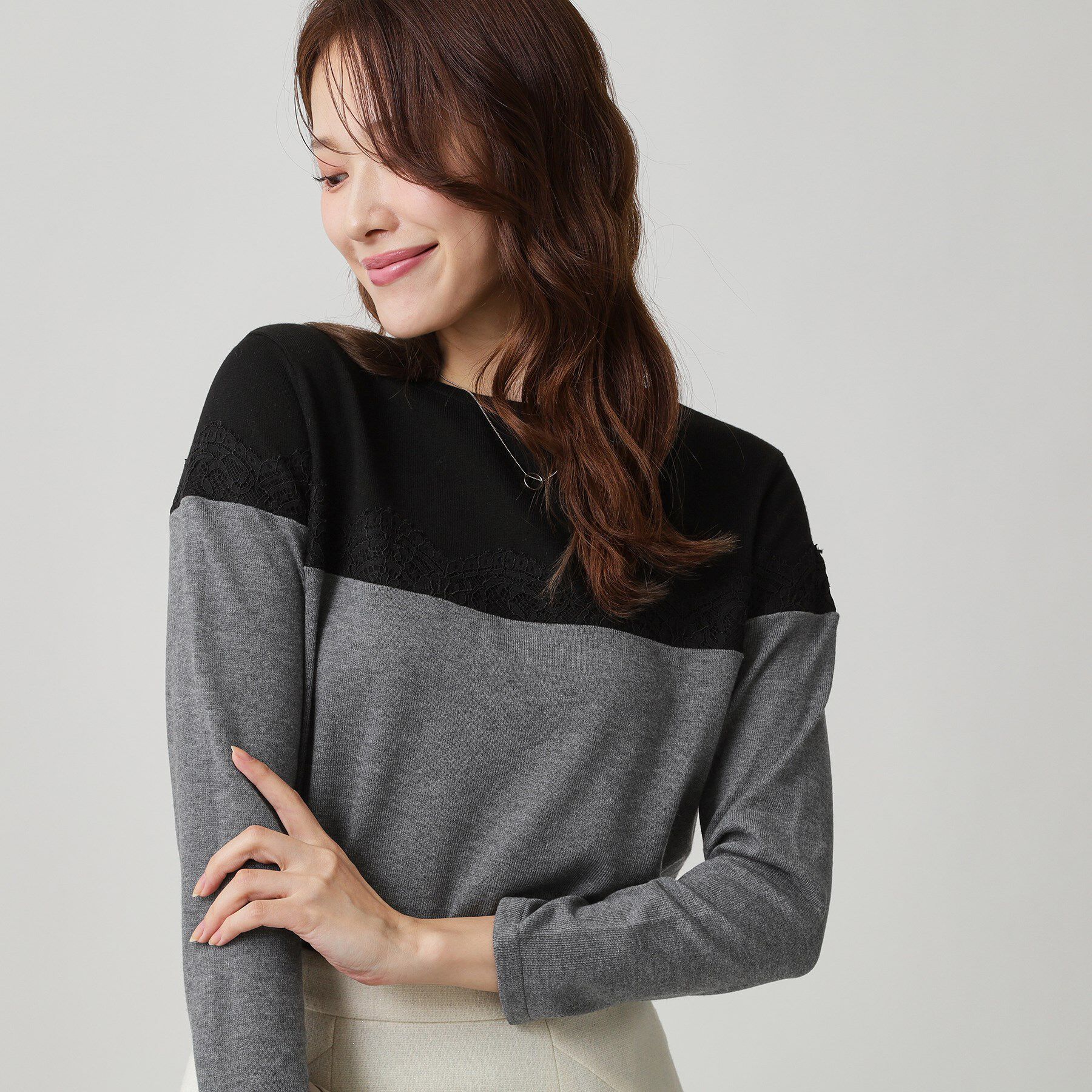 COUP DE CHANCE「【手洗い可】カラーブロックニットトップス」|ニット・セーター|ブラック(519)