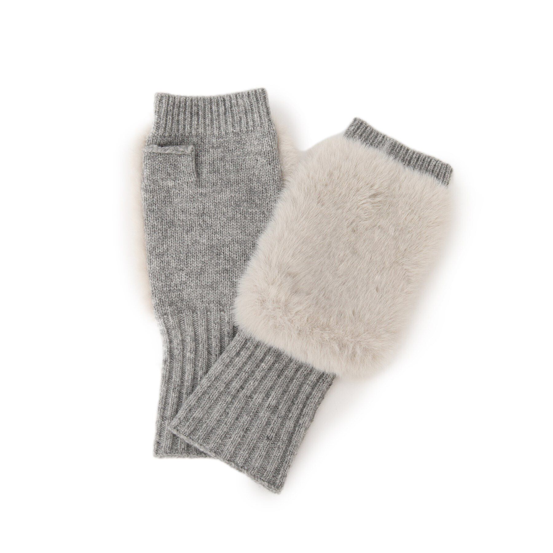 Reflect「フェイクファー&times;ニットグローブ」|手袋|グレー(012)