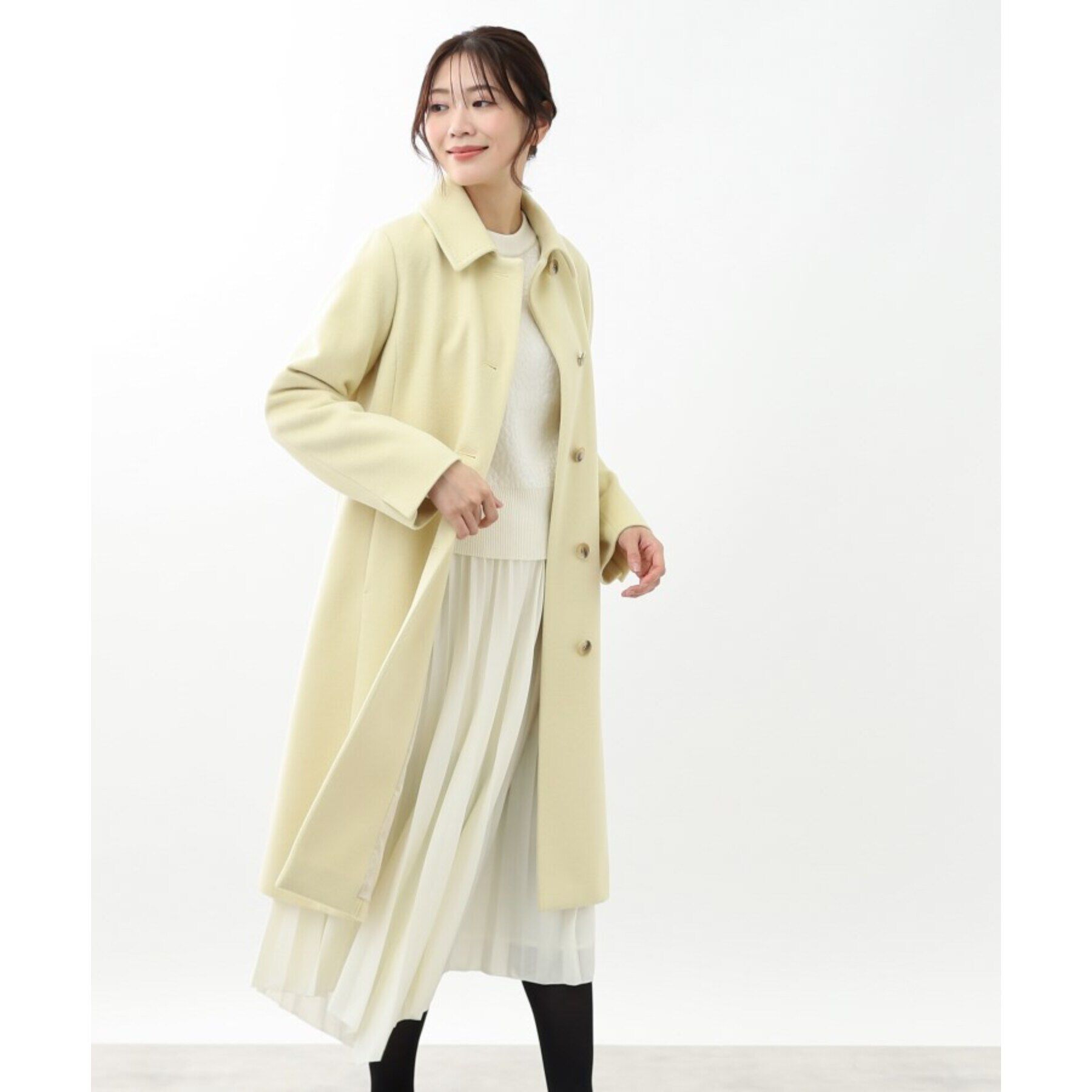 Reflect「【定番人気】ステンカラーロングウール混コート」|ステンカラーコート|ライトイエロー(03
