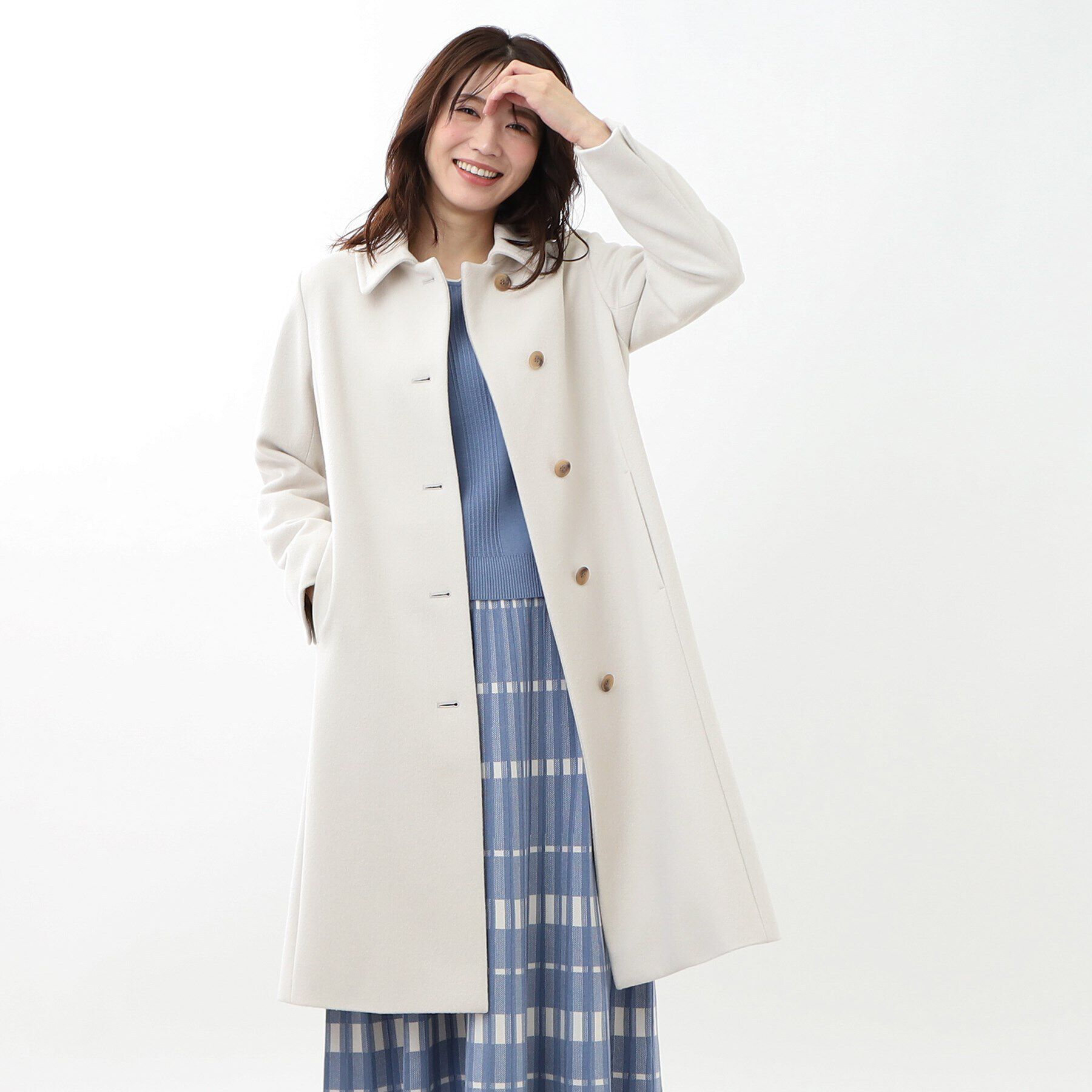 Reflect「【定番人気】ステンカラーロングウール混コート」|ステンカラーコート|グレージュ(050)