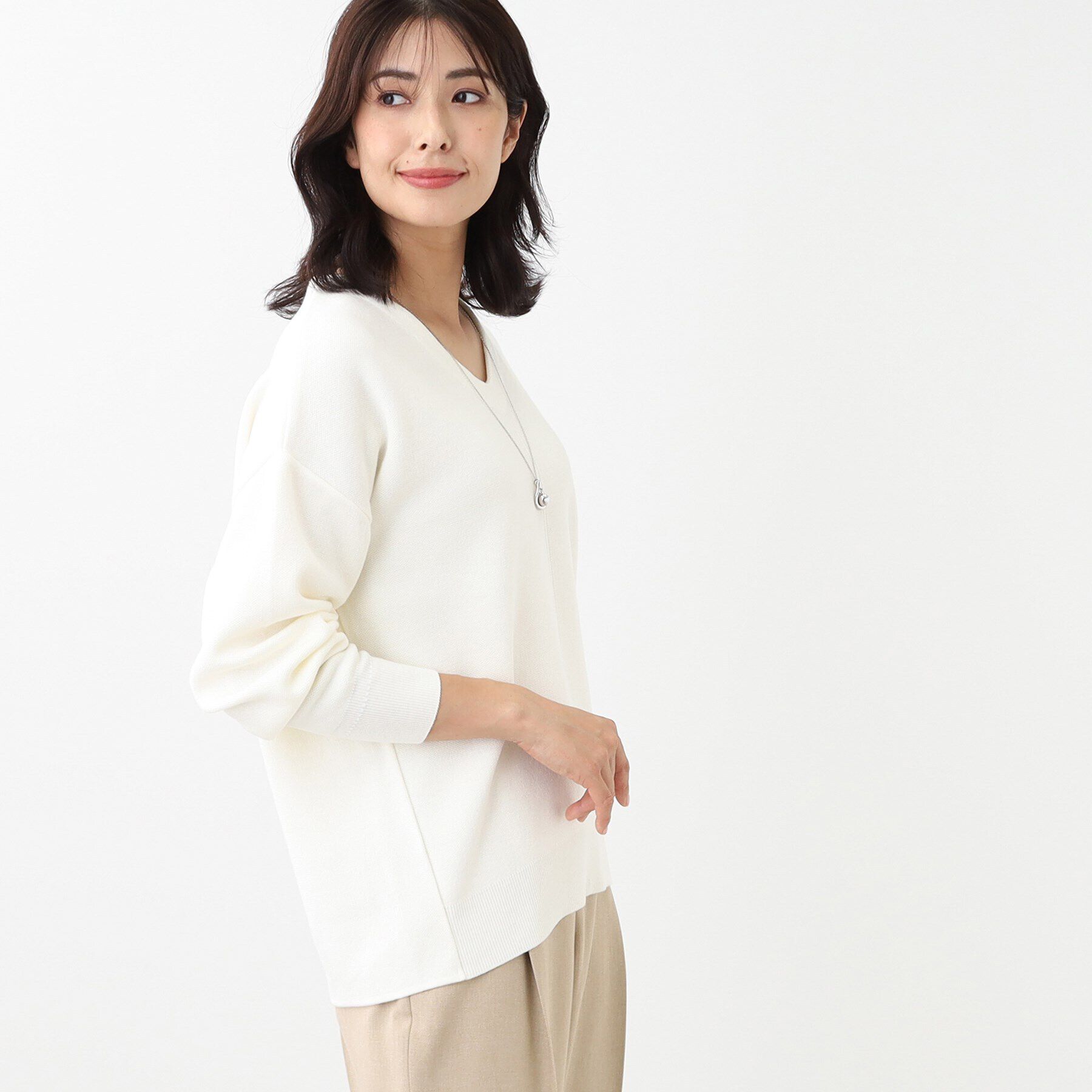 Reflect「【SALE／洗える】V開きオフボディニット」|ニット・セーター|