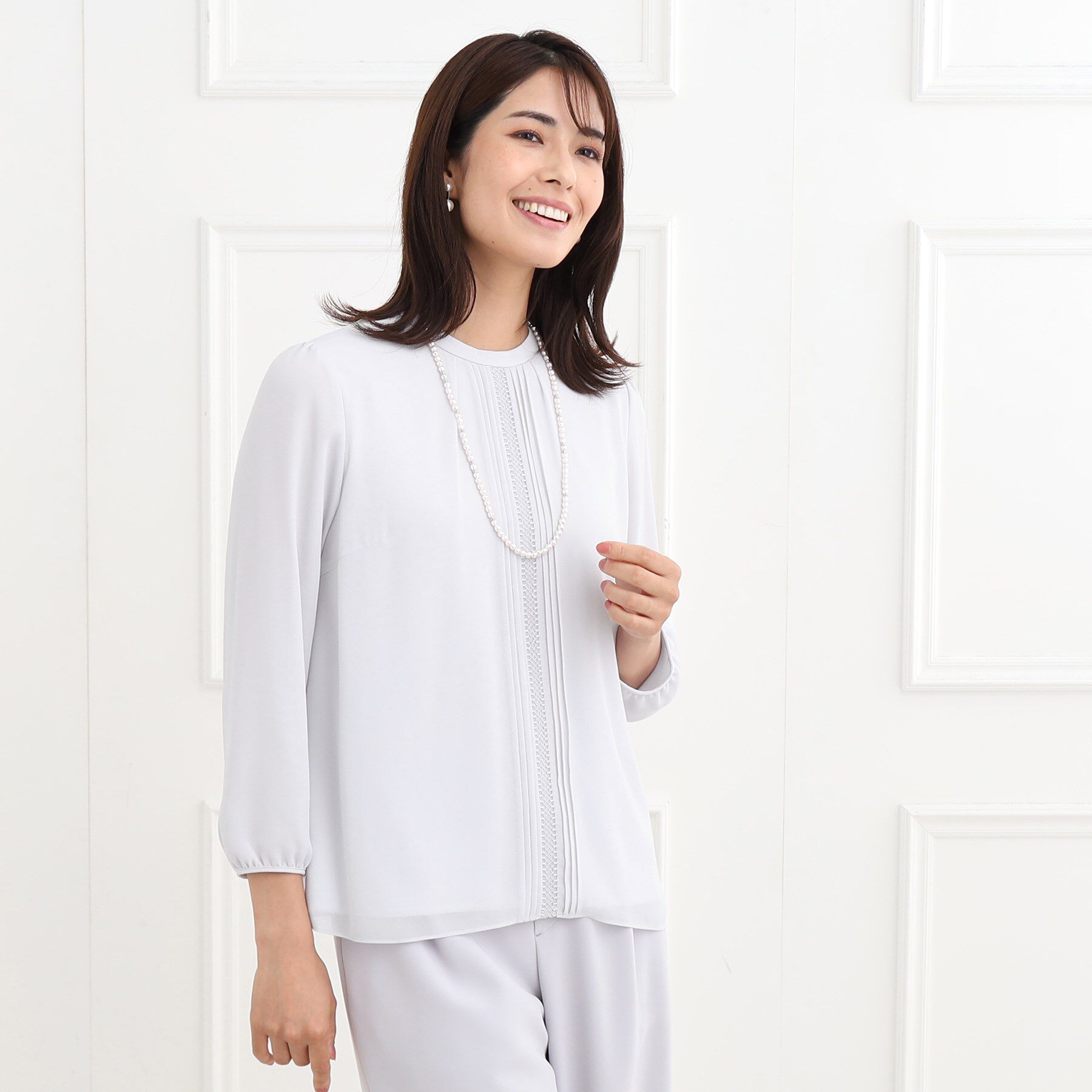 Reflect「【マシンウォッシュ可】フロントレースブラウス」|シャツ・ブラウス|ライトグレー(011