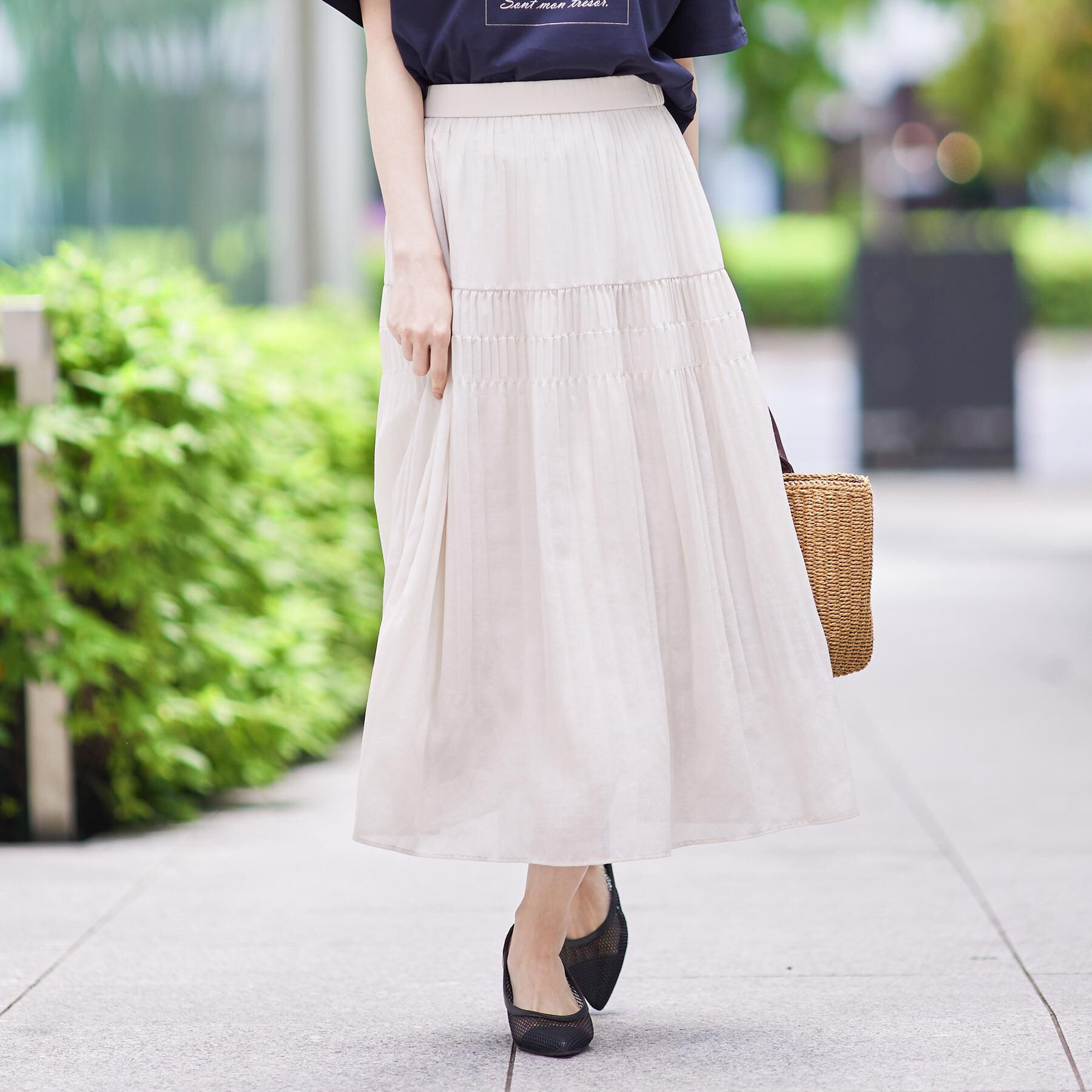 Reflect「【マシンウォッシュ可】プリーツティアードスカート」|スカート|ライトベージュ(05