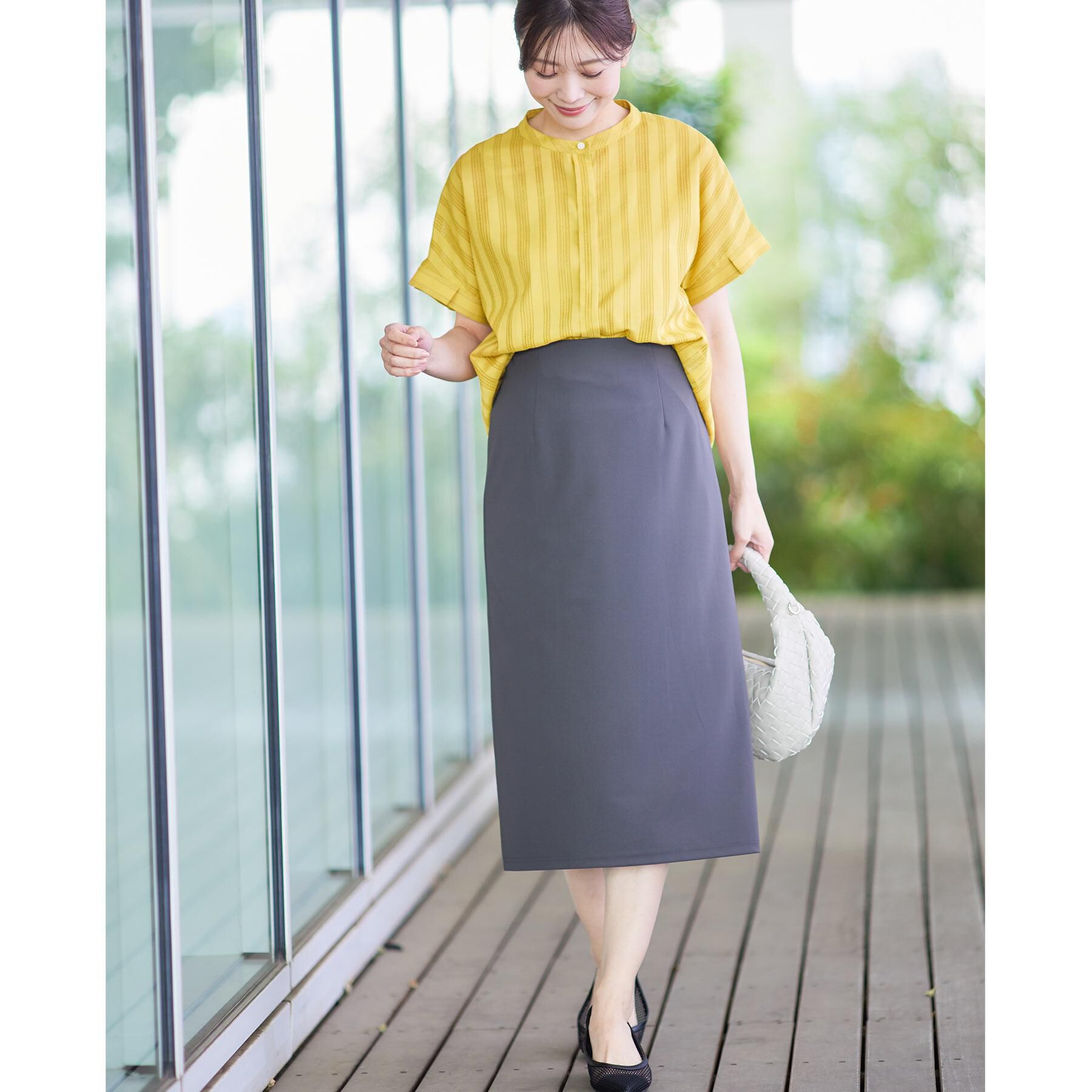 Reflect「【洗える】ドビーストライプブラウス」|シャツ・ブラウス|