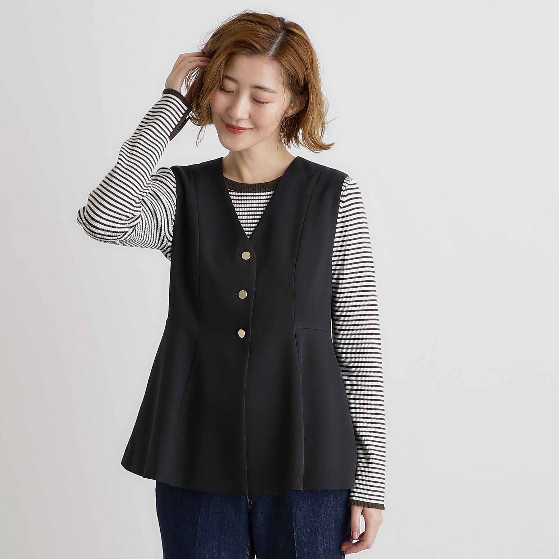 grove「ペプラムジレ」|ベスト・ジレ|ブラック(019)