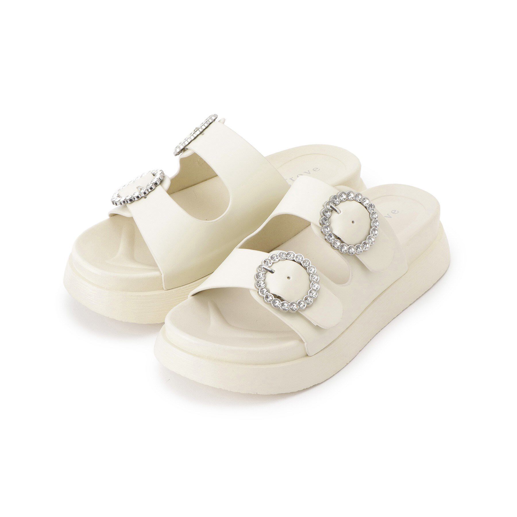 grove「【キラキラビジューがポイント】厚底ダブルビジューバックルサンダル」|サンダル|アイボリー(004)