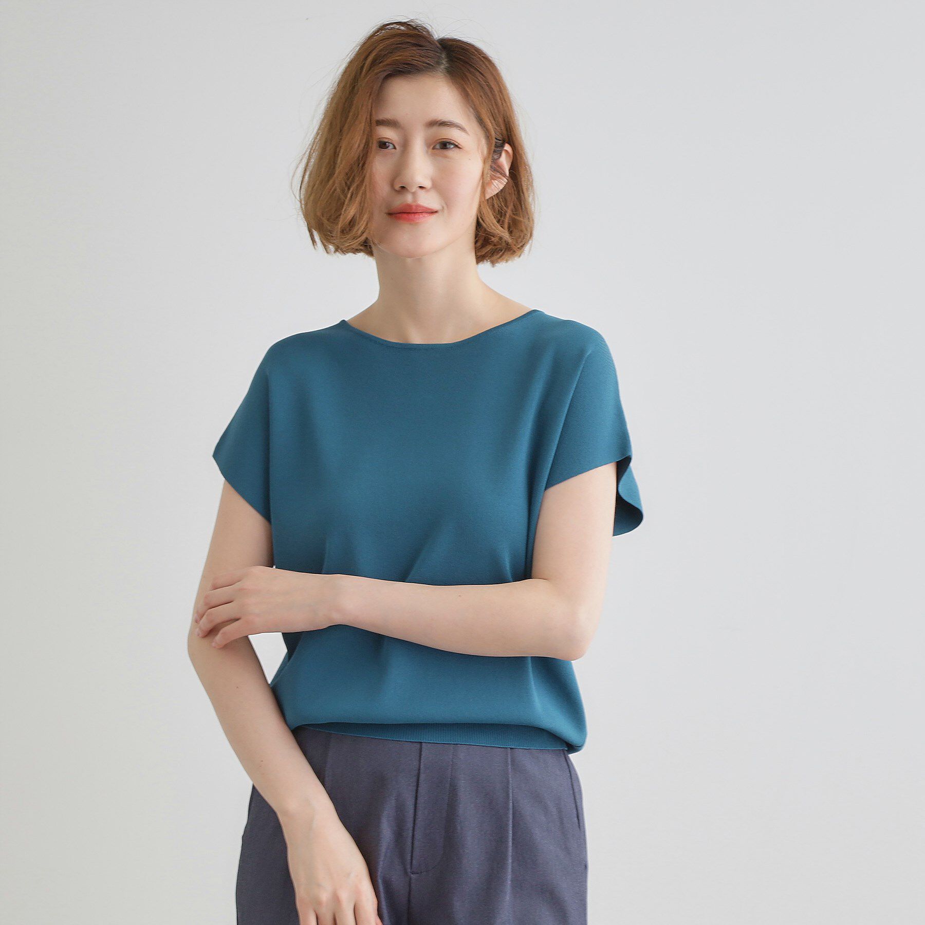 grove「【嬉しい機能付き】やわらかドライタッチフレンチスリーブニット」|ニット・セーター|