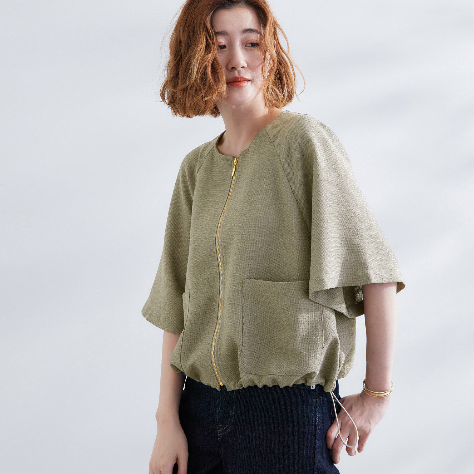 grove「透け感と立体感で魅せる、大人の夏のメッシュワイドスリーブジャケット」|ノーカラージャケット|