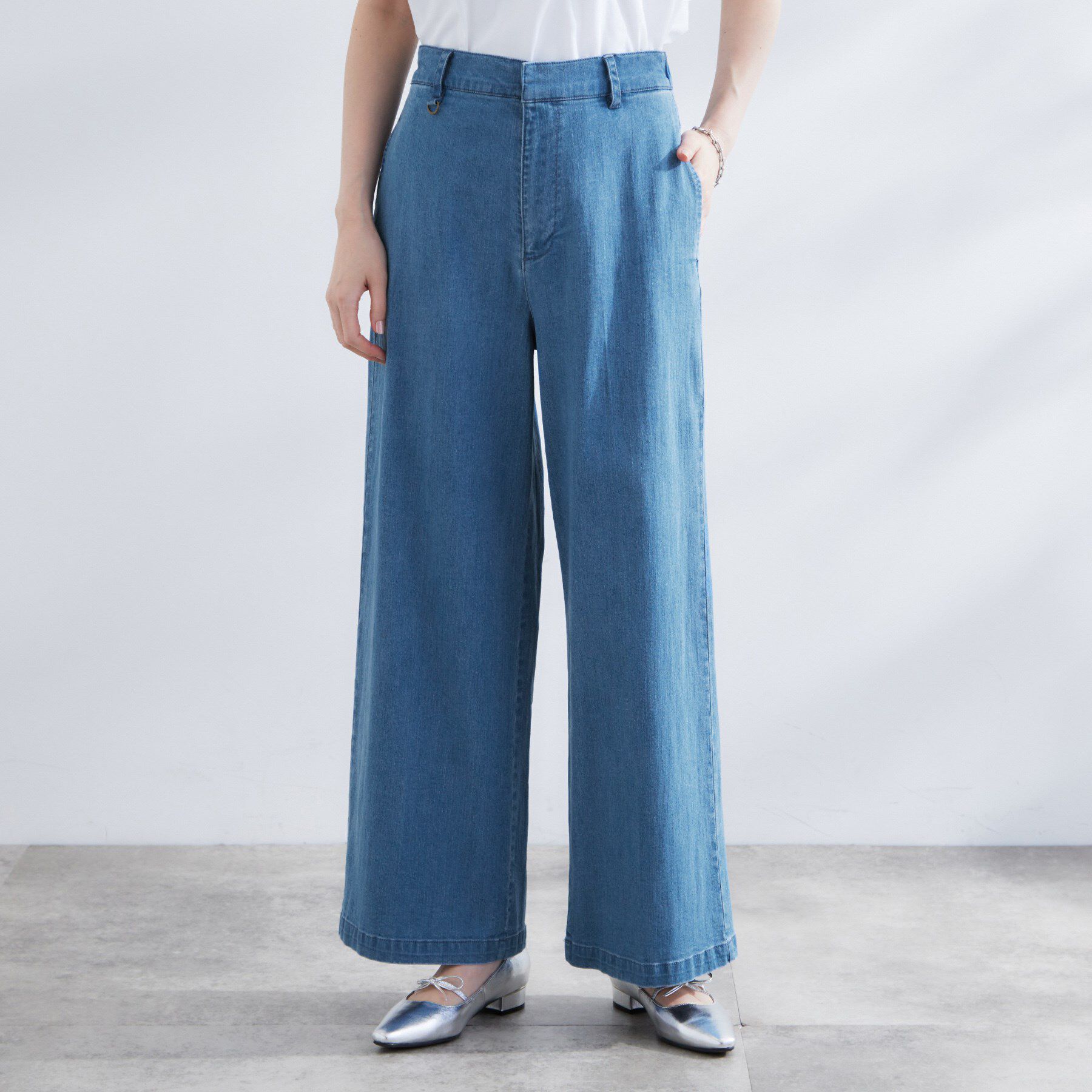 grove「【冷感】ストレッチデニムワイドパンツ」|デニム|