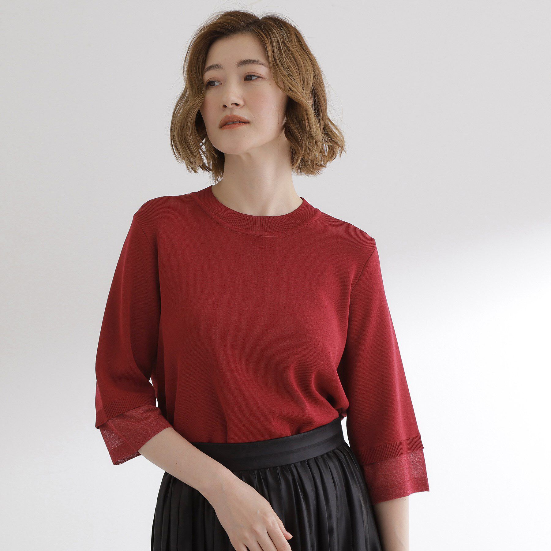 grove「【ひんやり多機能】やわらかドライタッチ 袖口シアードッキングプルオーバー」|ニット・セーター|ボルドー(063)