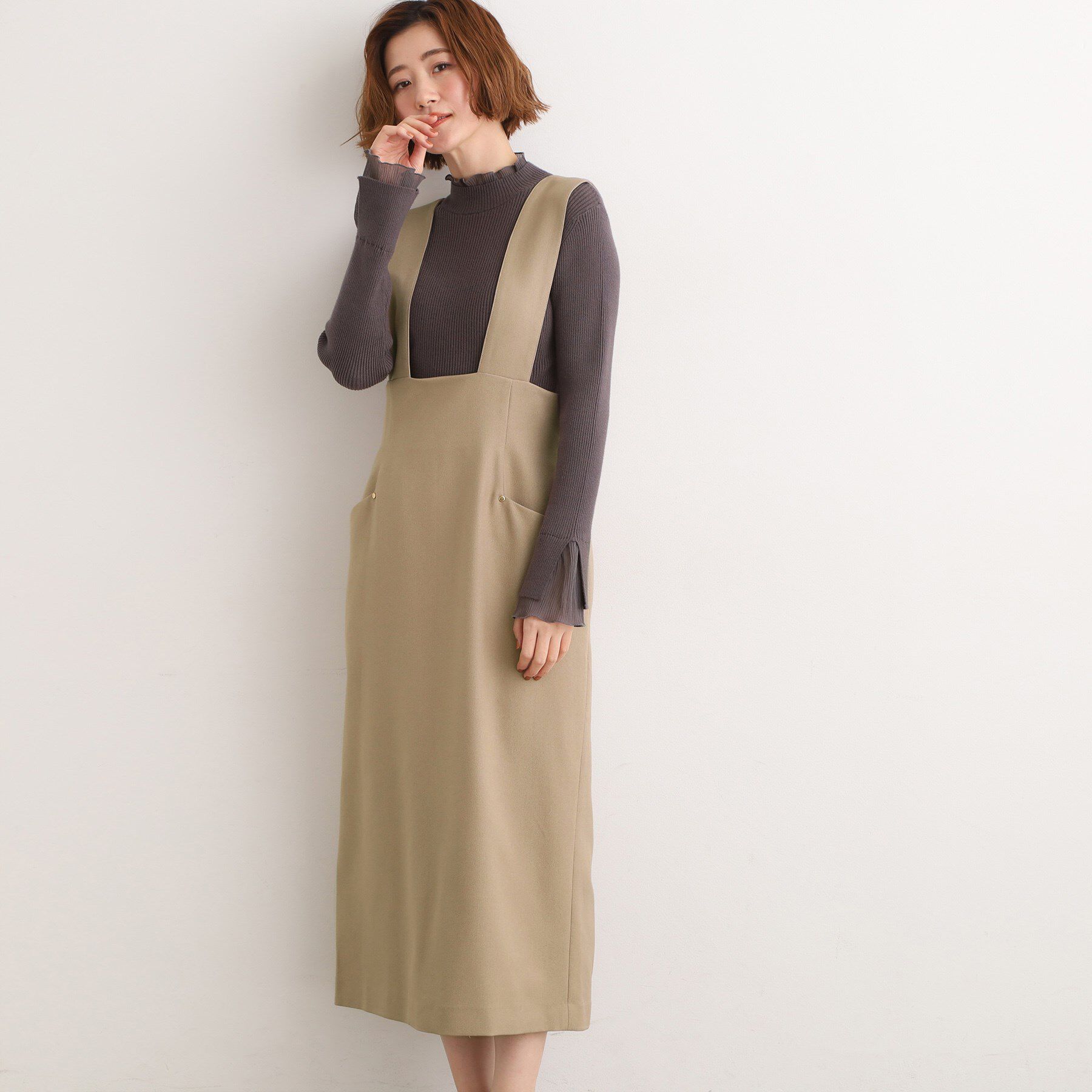 grove「上品さと快適さを両立、美シルエットなハイウエストサス付きスカート」|スカート|ブラウン(044)