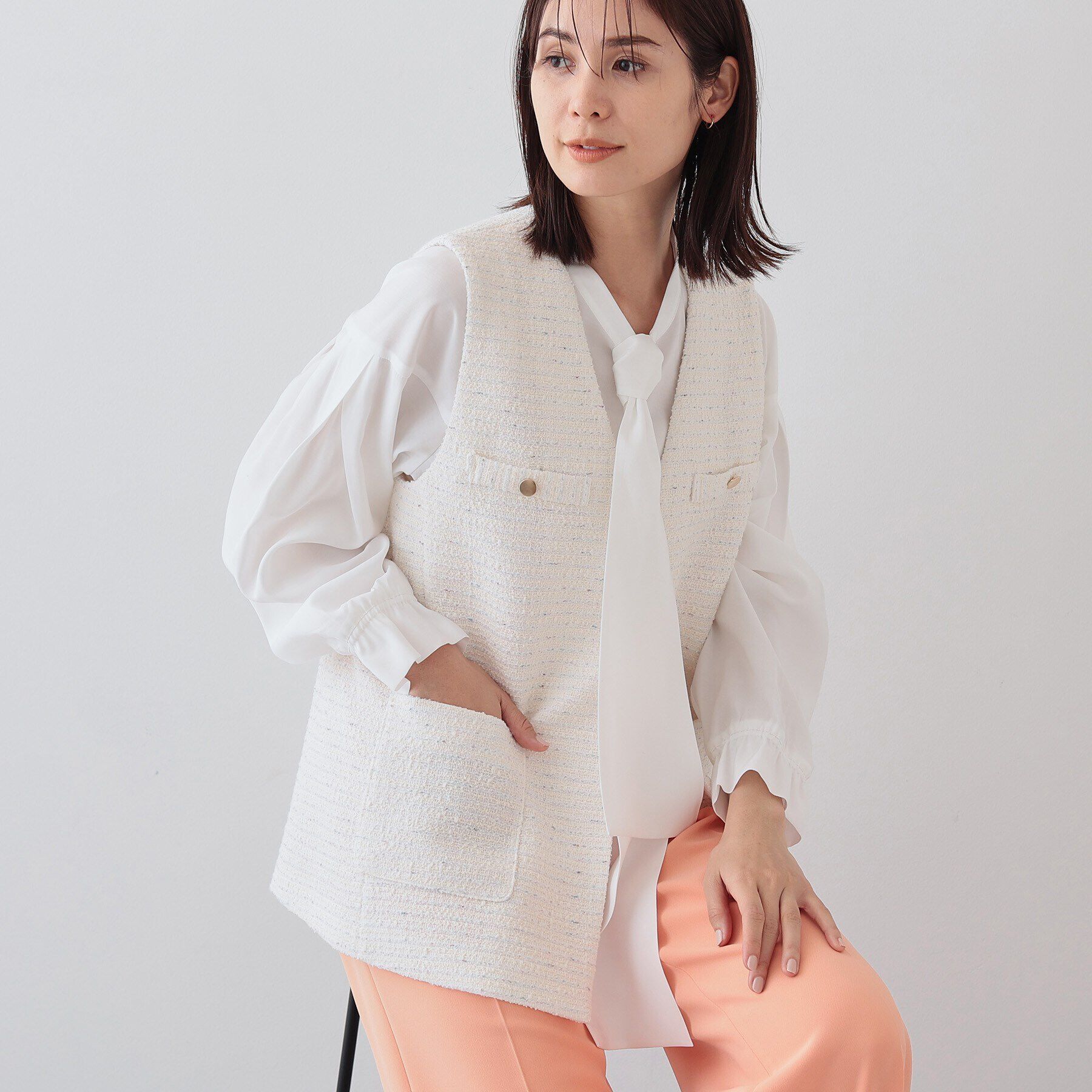 INDIVI「【2点セット／UVケア】ツイードジレ＆ボウタイブラウス カセット服」|その他|