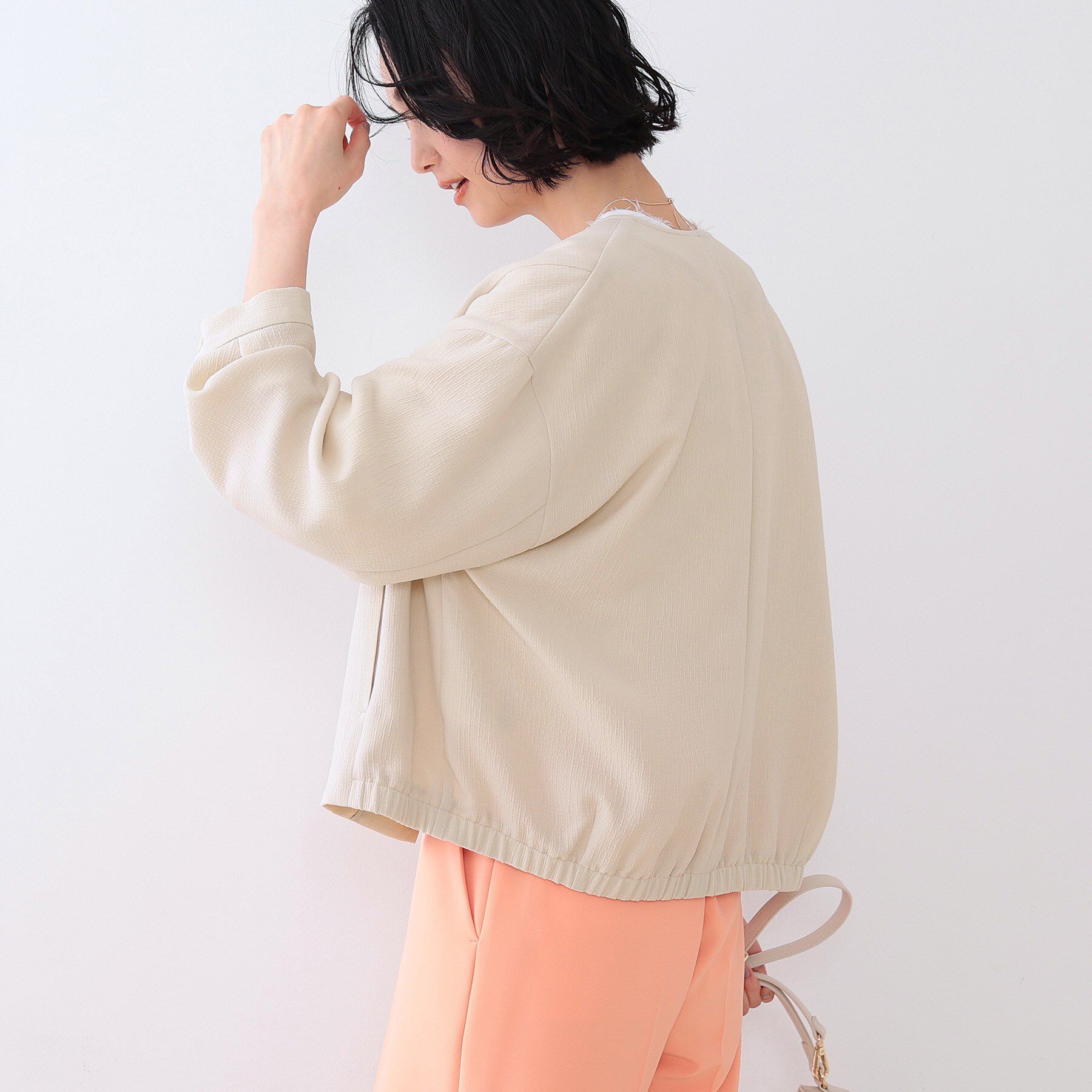 INDIVI「【洗える】凹凸素材シンプルブルゾン」|ブルゾン・スタジャン|