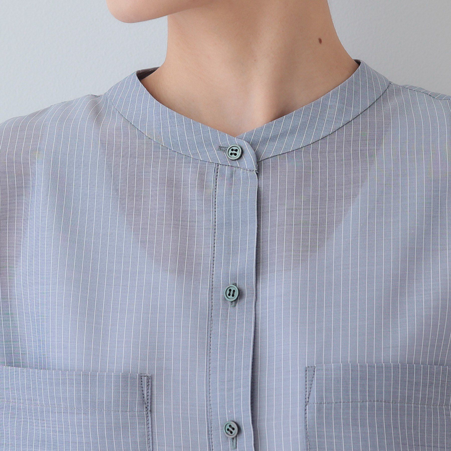 INDIVI「【洗える／エアリー素材】バンドカラーシャツ」|シャツ・ブラウス|