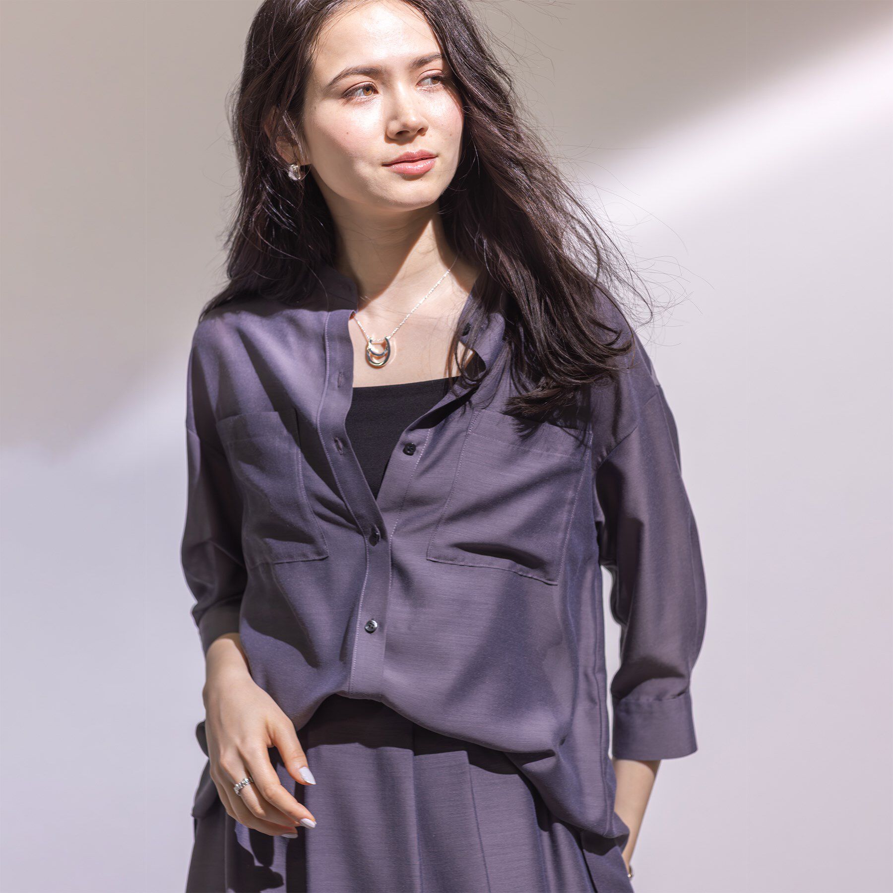 INDIVI「【洗える／エアリー素材】バンドカラーシャツ」|シャツ・ブラウス|トープ(454)