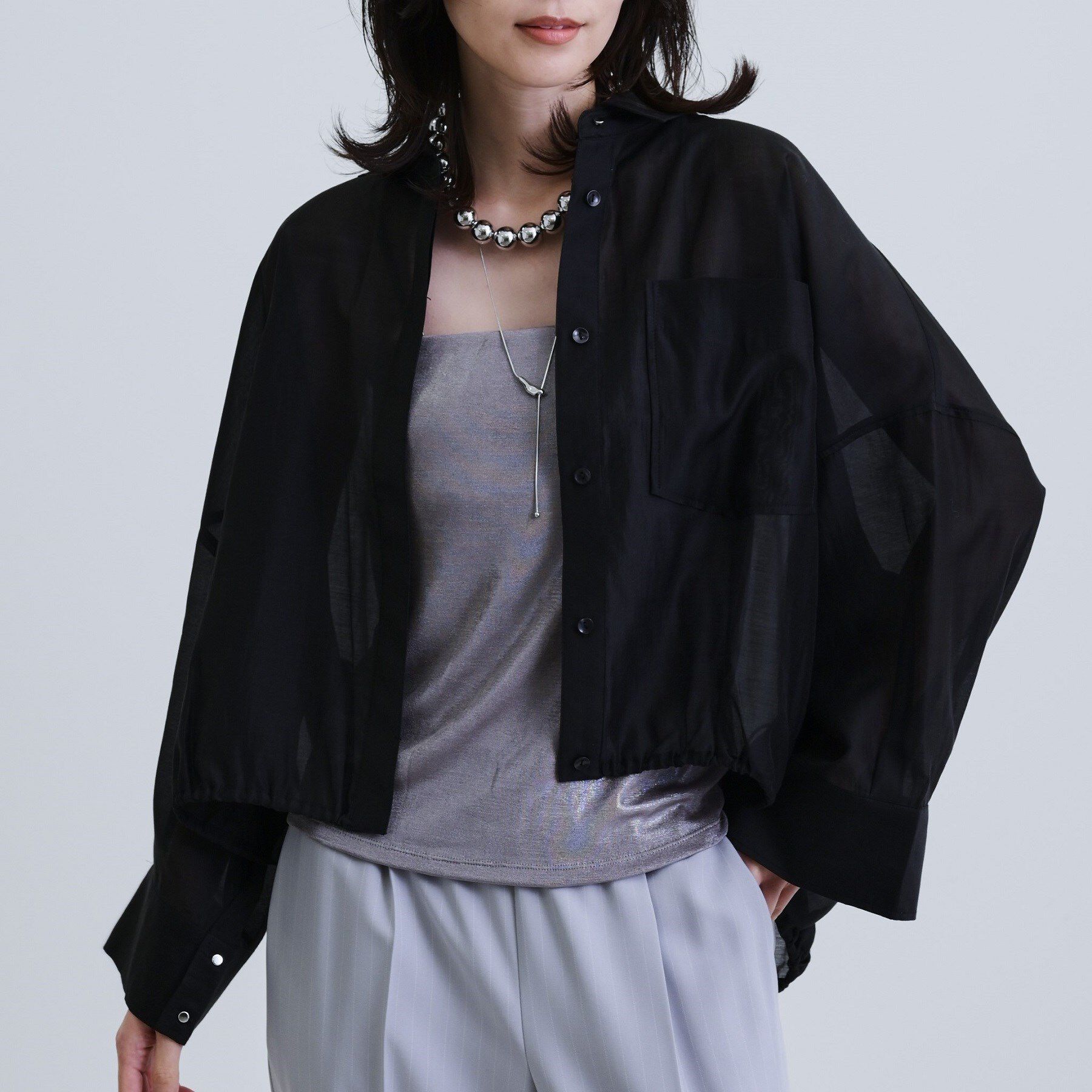 GALLEST「【再入荷】シアーローンステンカラーシャツ/シアーシャツ/シアートップス」|シャツ・ブラウス|ブラック(019)