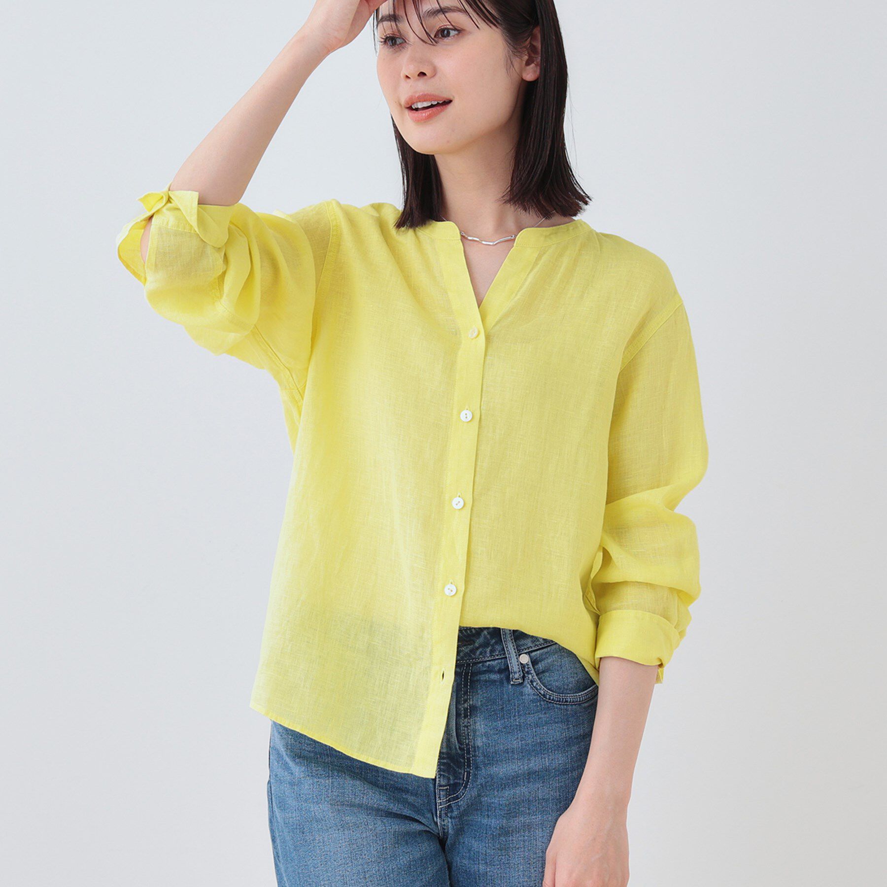 INDIVI「【洗える】フレンチリネンシャツ」|シャツ・ブラウス|イエロー(025)