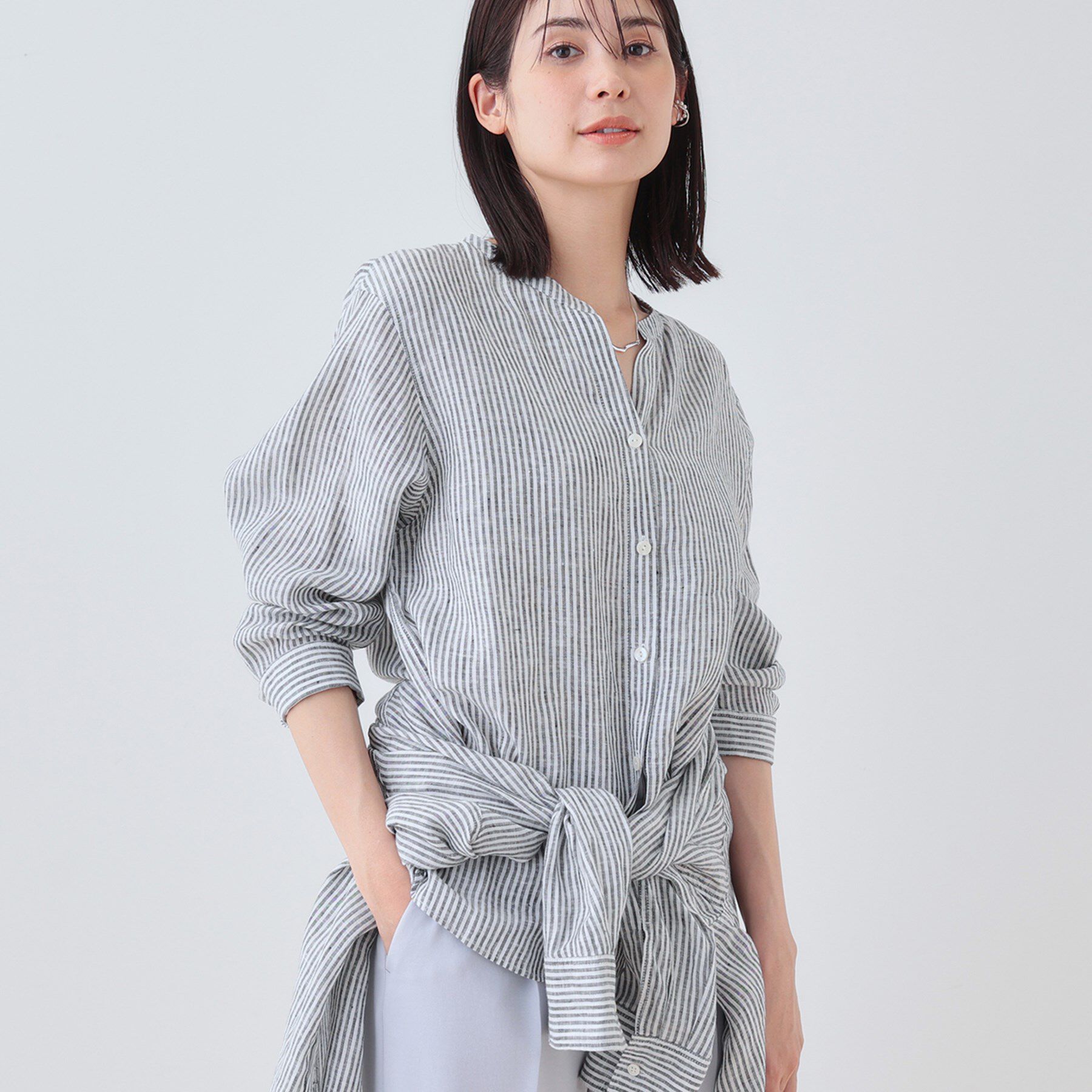 INDIVI「【洗える】フレンチリネンシャツ」|シャツ・ブラウス|ブラック(319)