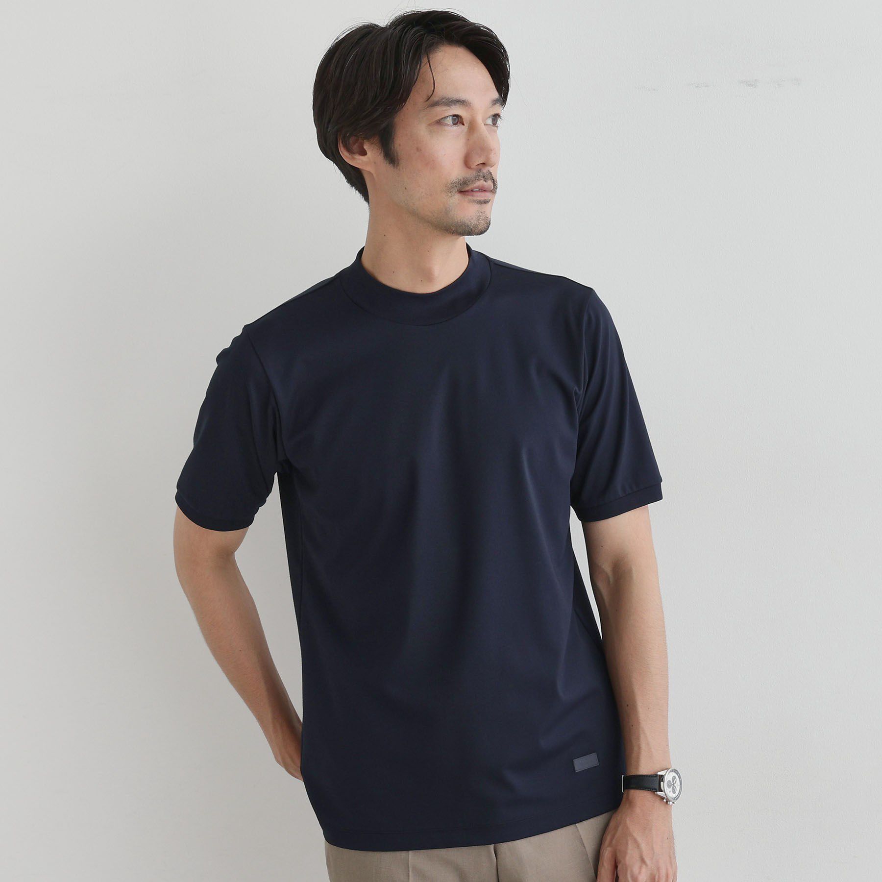 TAKEO KIKUCHI「【COOL CITY WEAR】モックネック プルオーバー /接触冷感」|Tシャツ・カットソー|ネイビー(094)