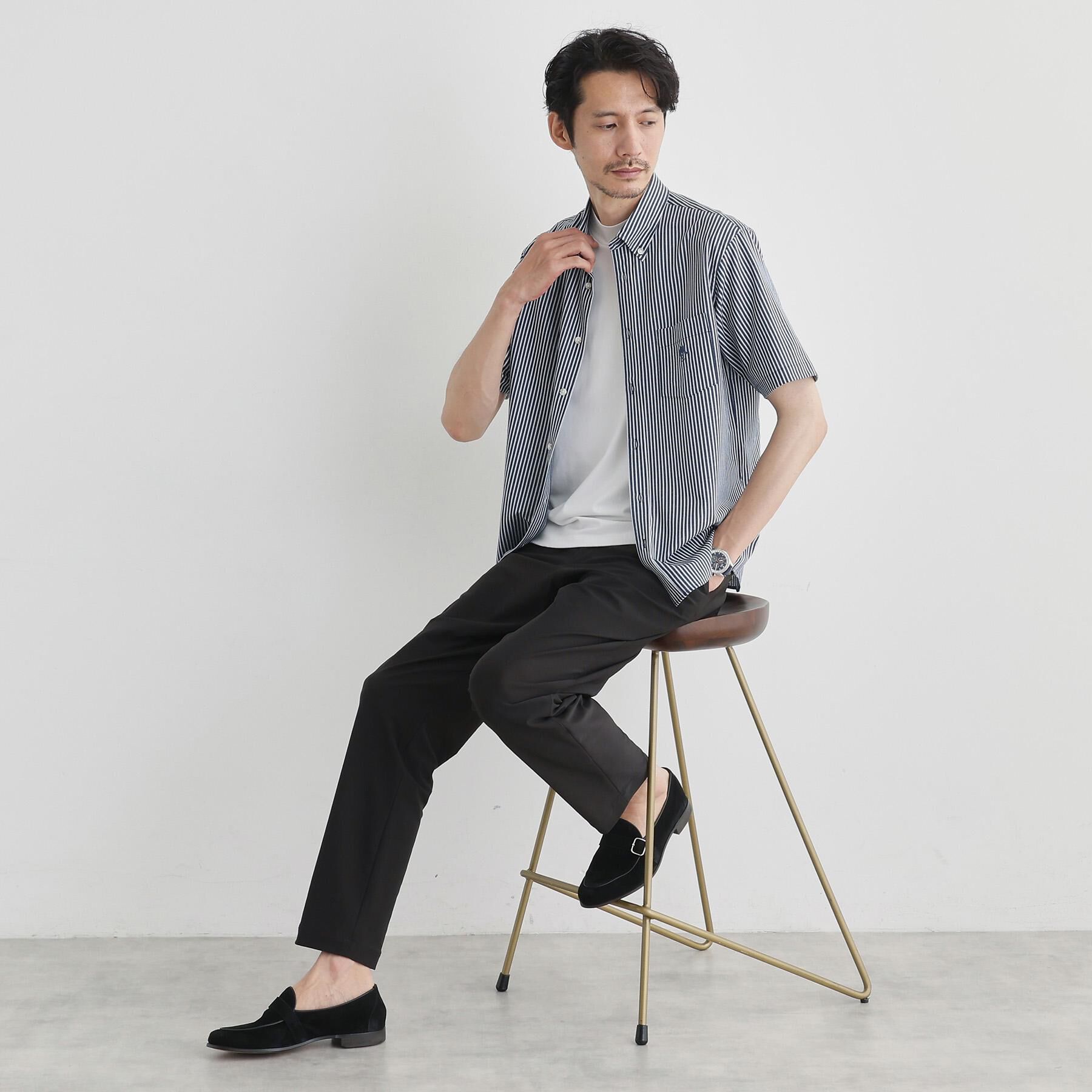 TAKEO KIKUCHI「【COOL CITY WEAR】ストライプジャージ ボタンダウンシャツ /接触冷感」|シャツ・ブラウス|