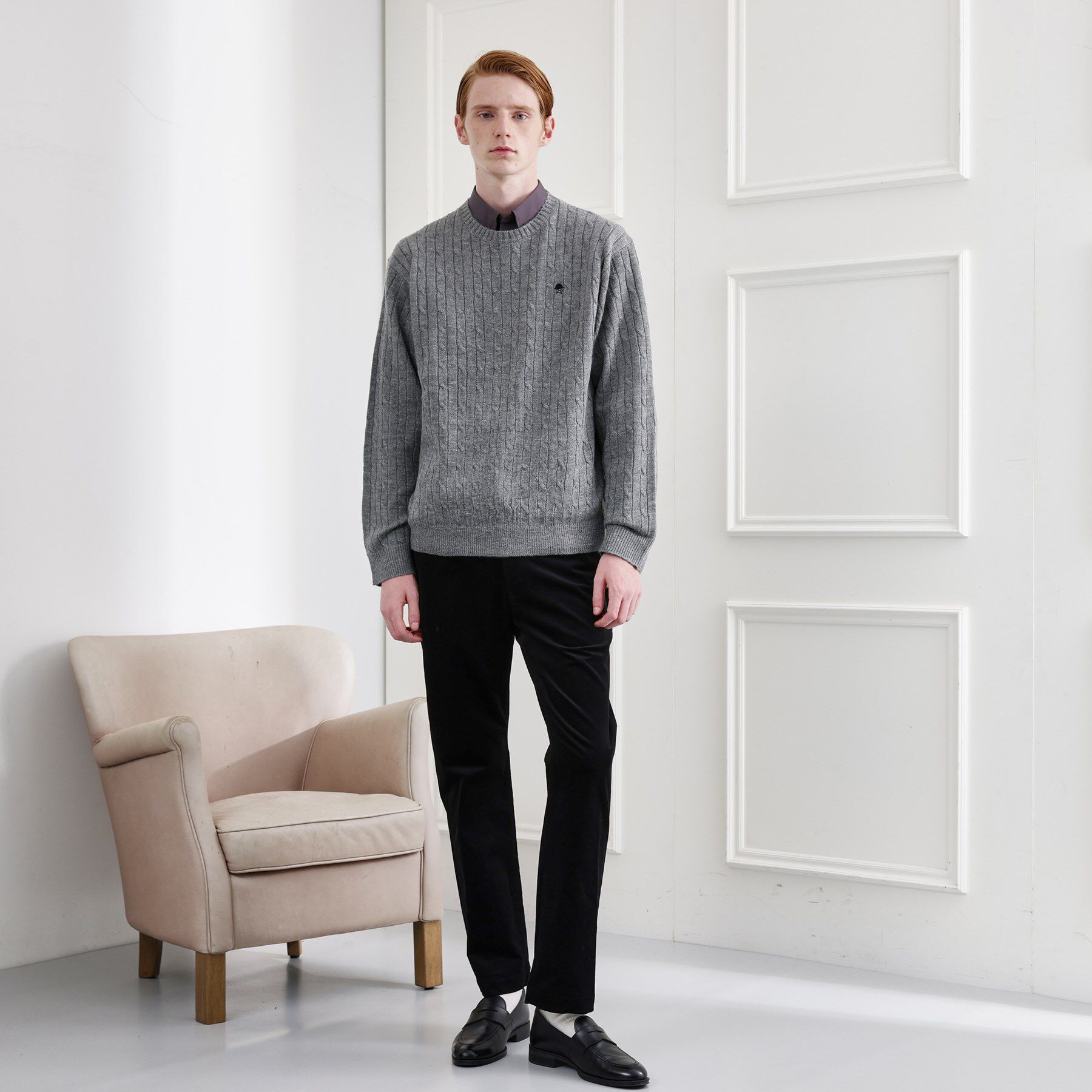 TAKEO KIKUCHI「【LIMITED】ワンポイント刺繍ケーブルニット」|ニット・セーター|