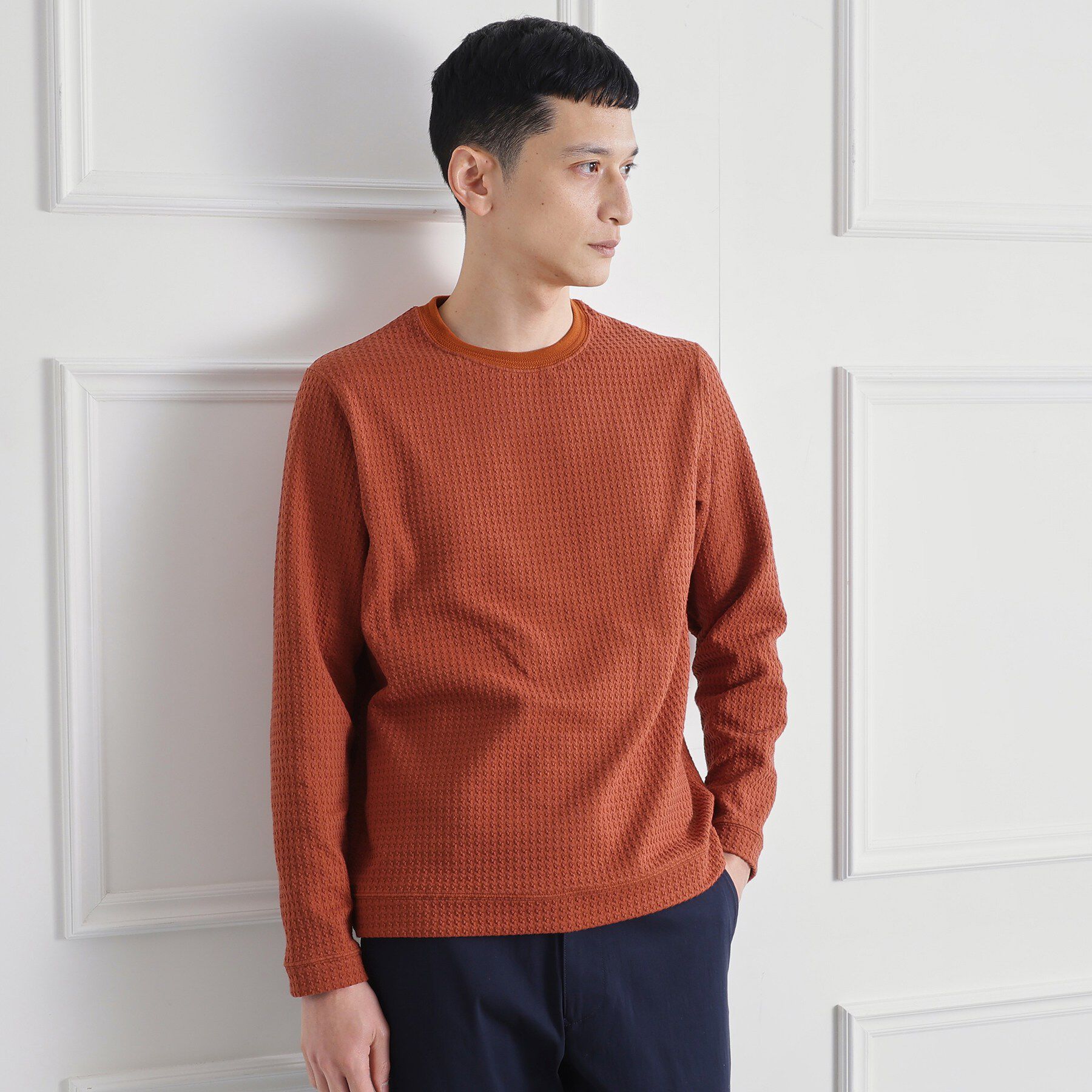 TAKEO KIKUCHI「千鳥柄 ストレッチ プルオーバー」|Tシャツ・カットソー|オレンジ(069)