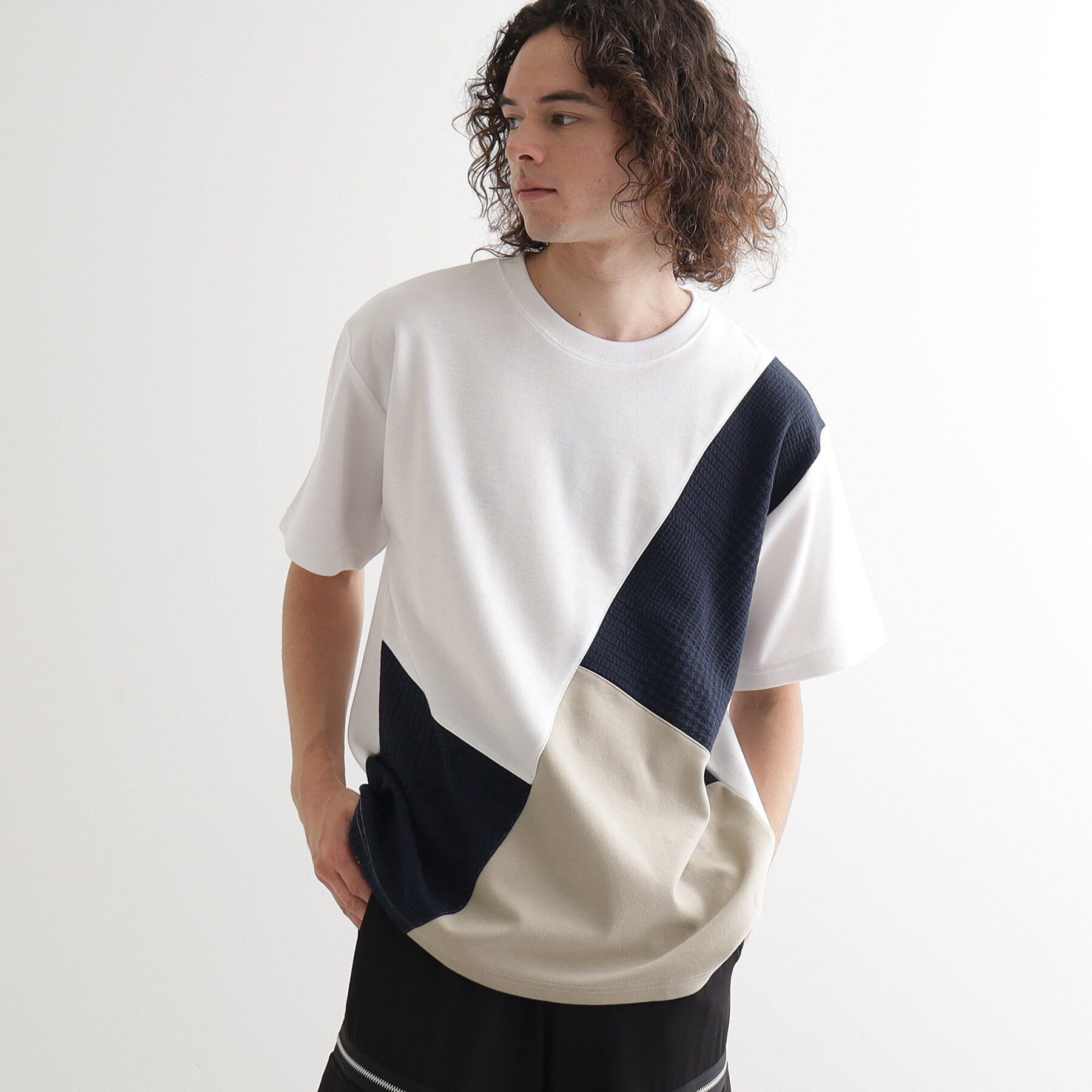 tk.TAKEO KIKUCHI「フクレジャカードナナメ切替えカットソー」|Tシャツ・カットソー|