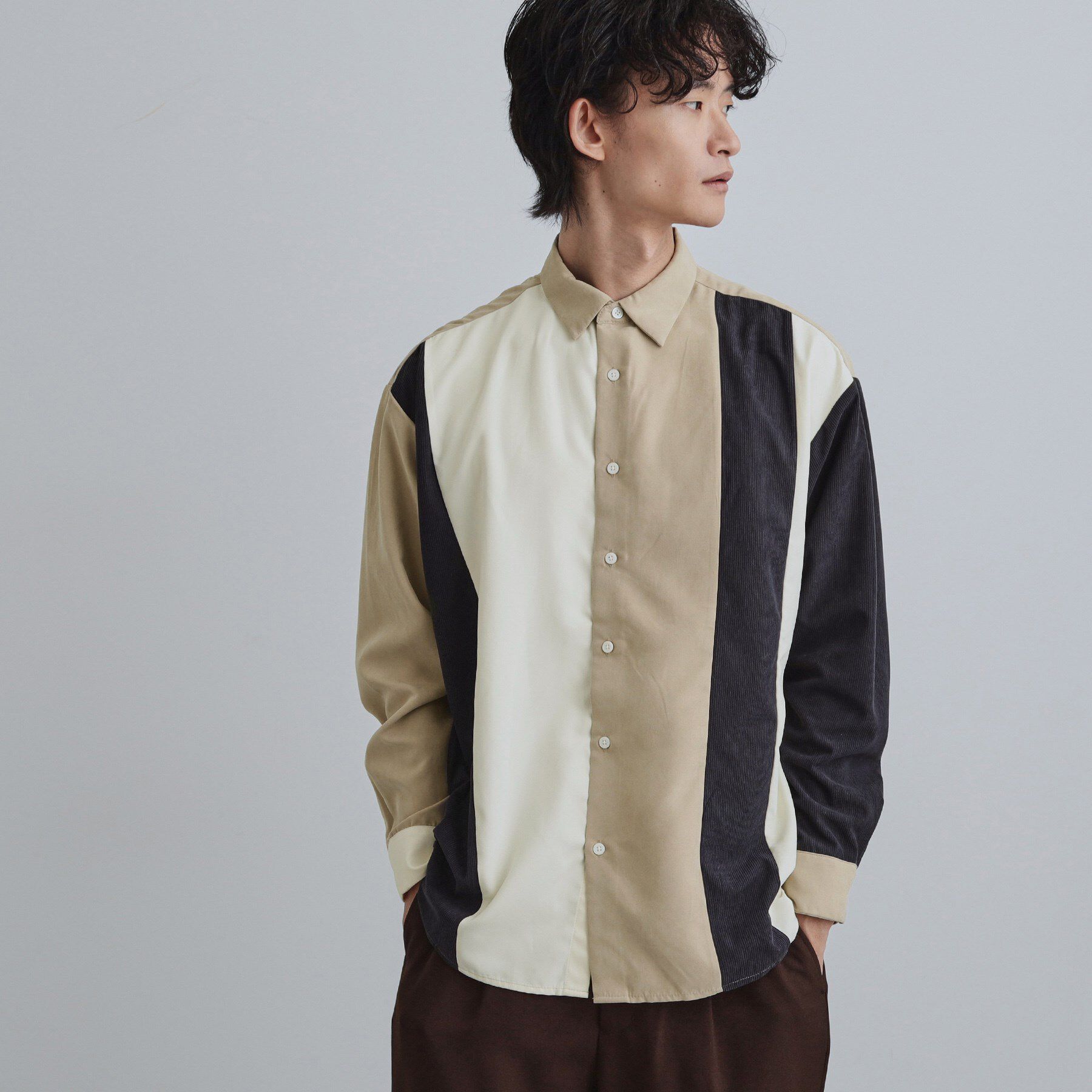 tk.TAKEO KIKUCHI「コーデュロイ＆スエード切替シャツ」|シャツ・ブラウス|ベージュ(052)