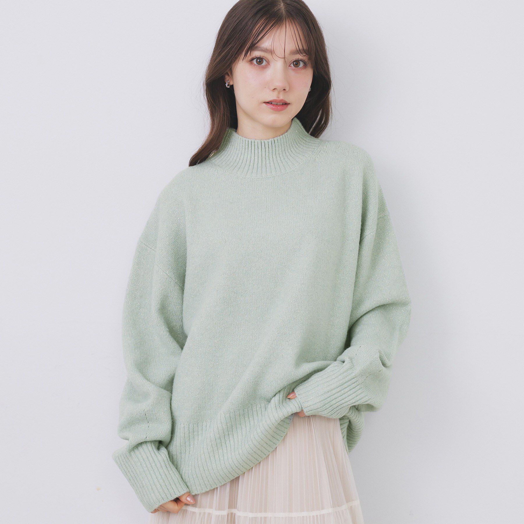 index「選べる2丈 ハイネックカラーミックスラメニット【洗濯機OK】」|ニット・セーター|