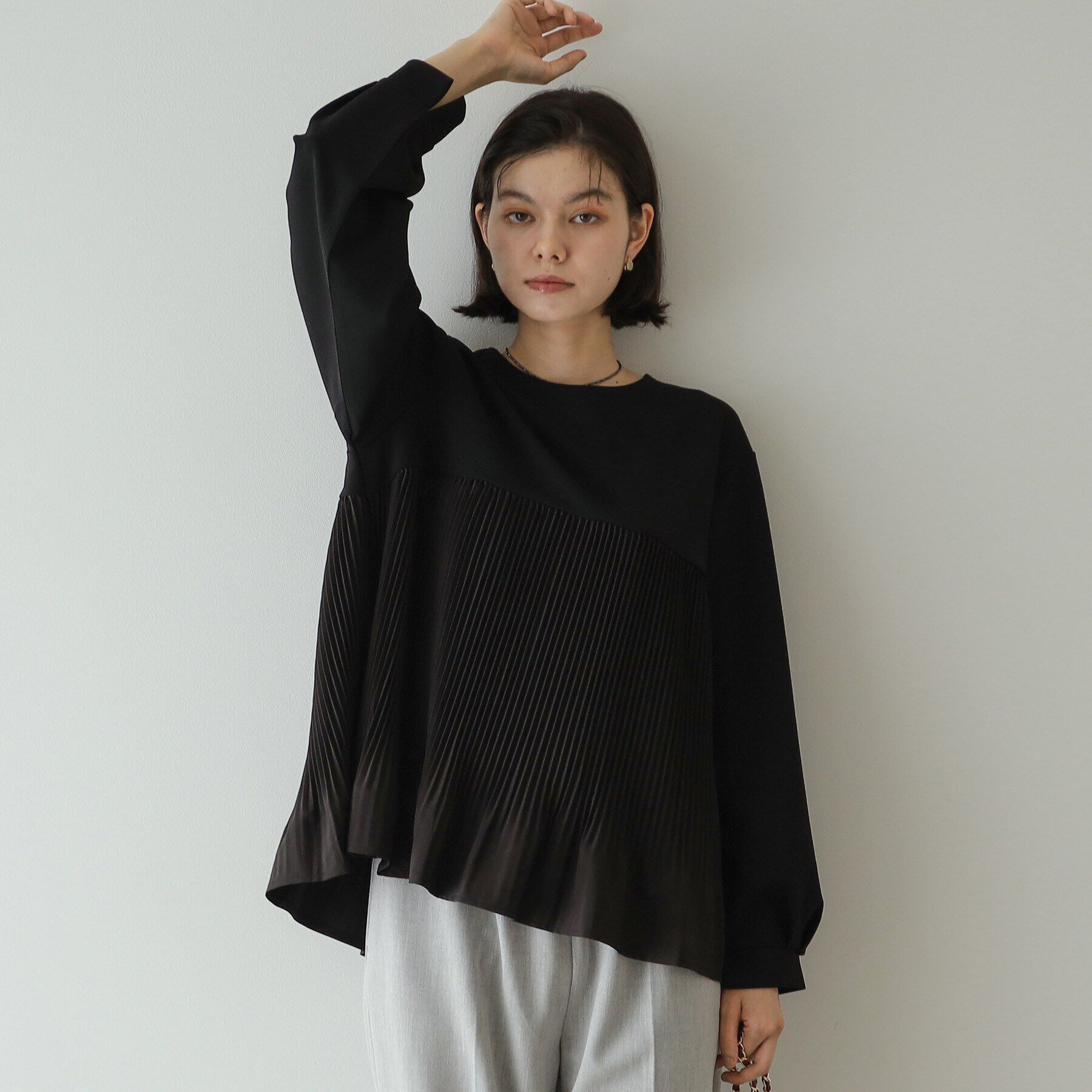 OPAQUE.CLIP「ブリーツドッキング デザイントップス【洗濯機洗い可】」|Tシャツ・カットソー|