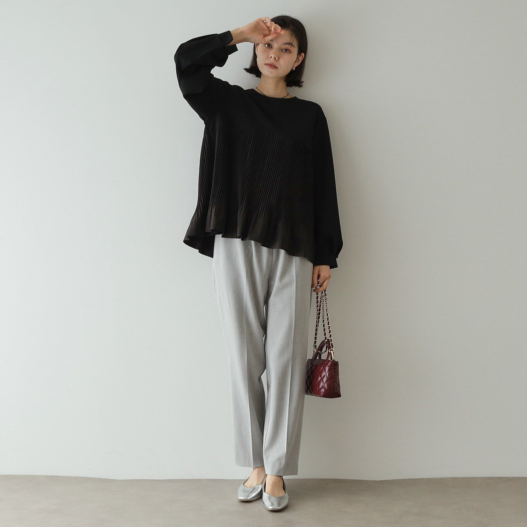 OPAQUE.CLIP「ブリーツドッキング デザイントップス【洗濯機洗い可】」|Tシャツ・カットソー|