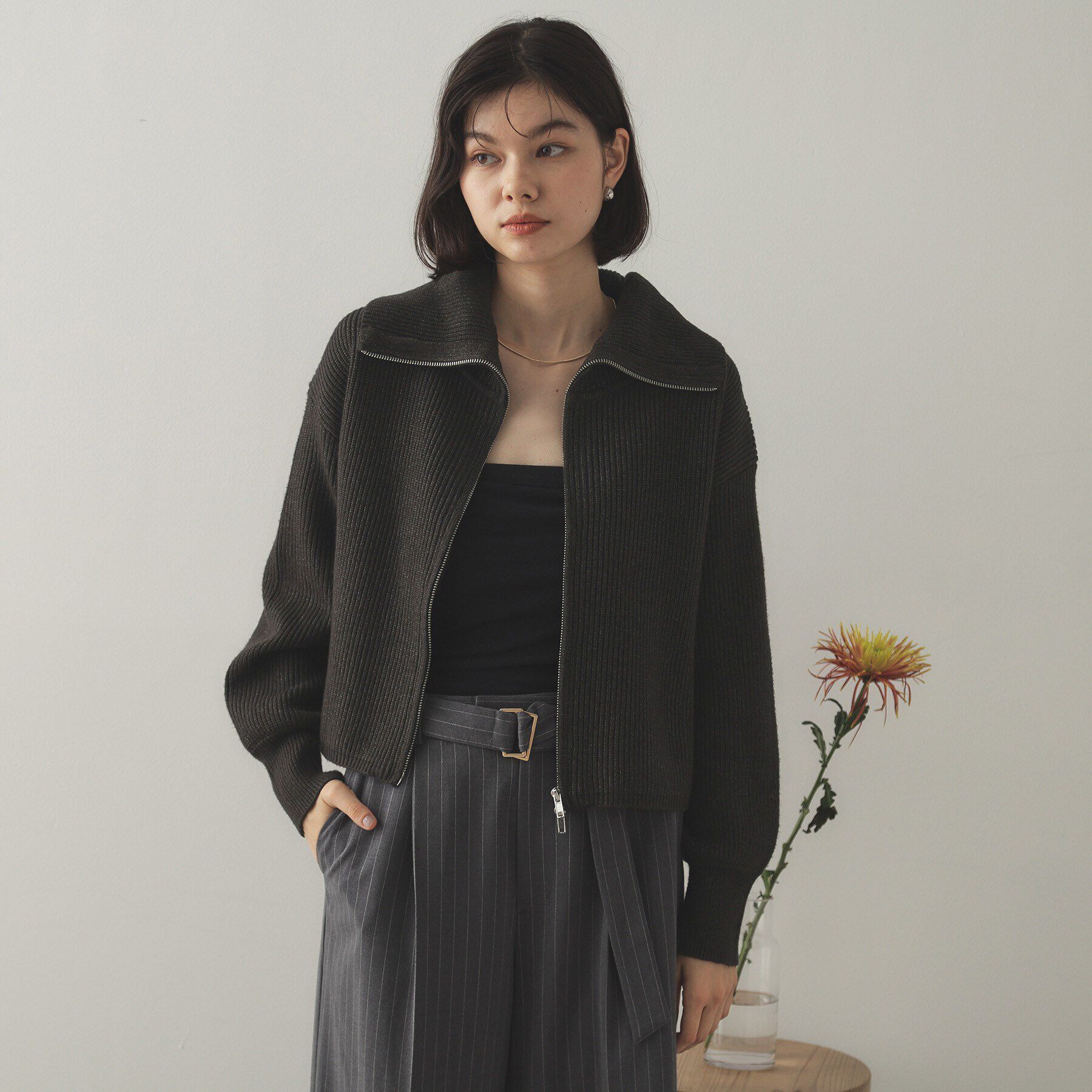 OPAQUE.CLIP「ダブルZIPミドルゲージニットカーディガン【洗濯機洗い可】」|ニット・セーター|