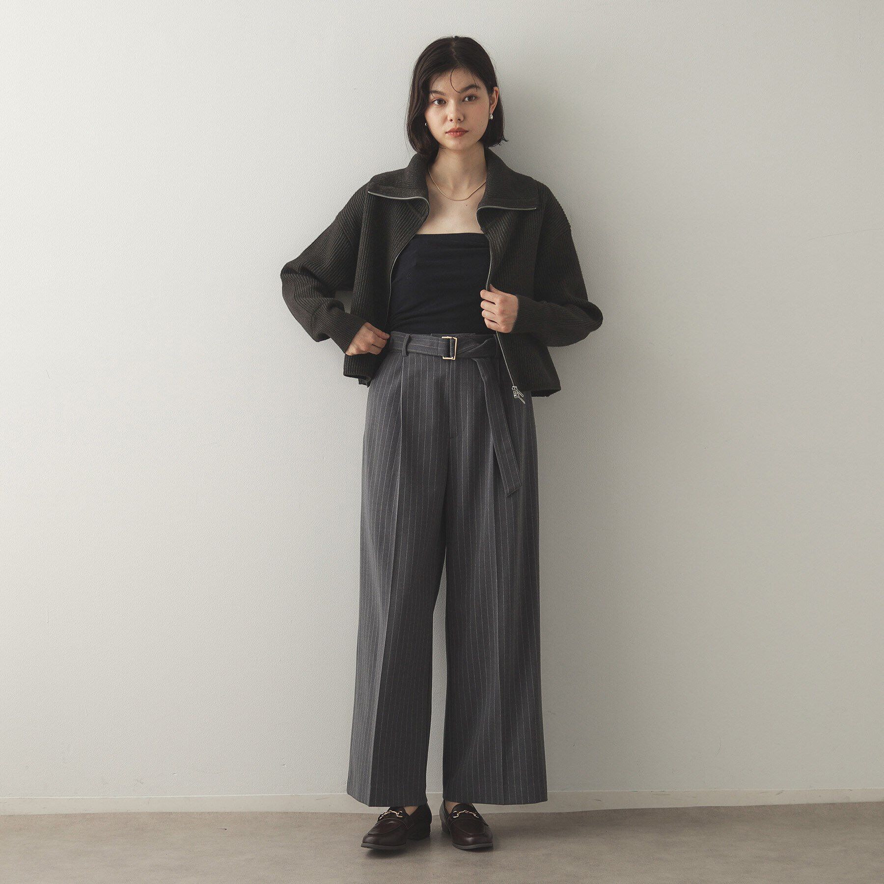 OPAQUE.CLIP「ダブルZIPミドルゲージニットカーディガン【洗濯機洗い可】」|ニット・セーター|