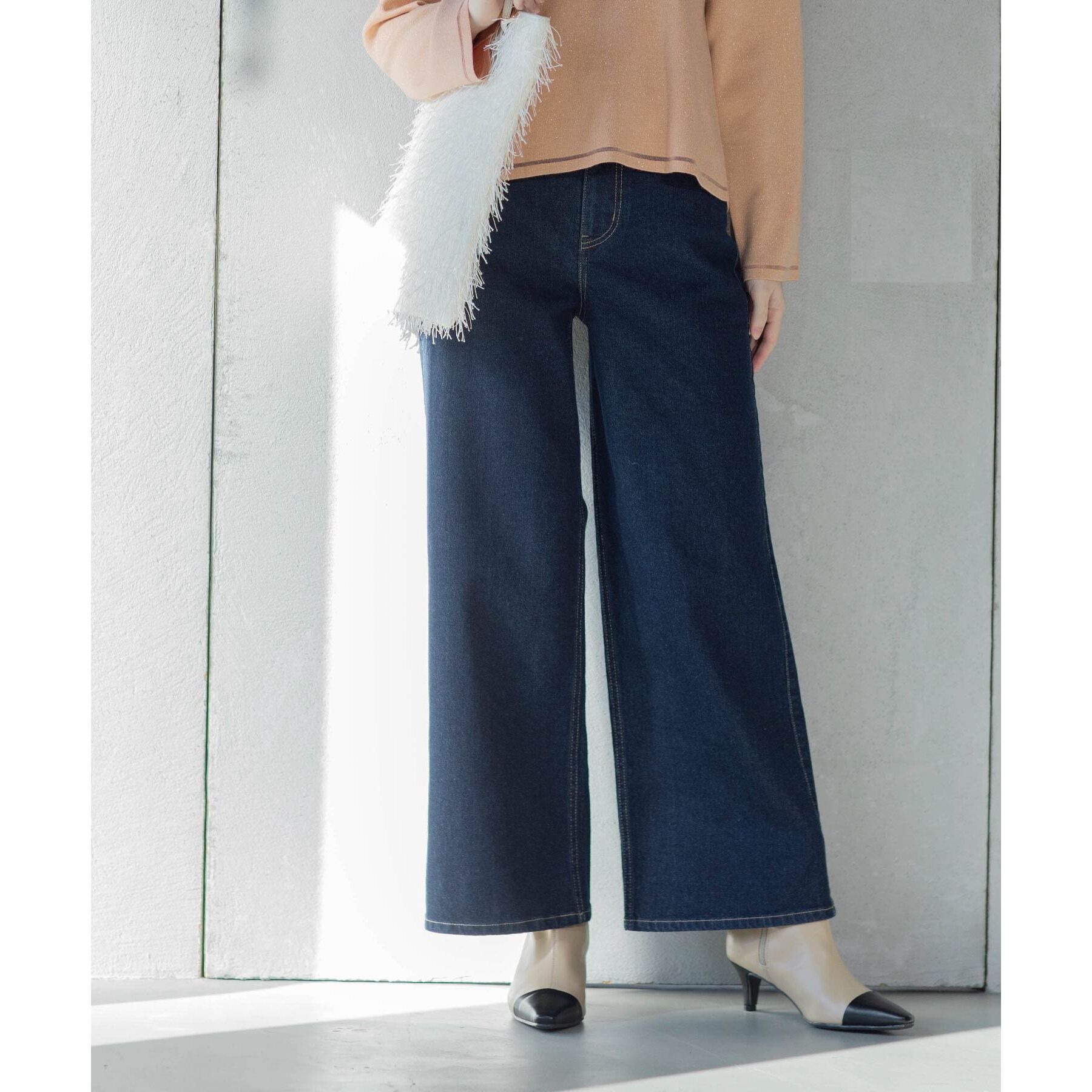 OPAQUE.CLIP「《SS-LLsize》ストレッチバギーデニム【洗濯機洗い可】」|デニム|ネイビー(094)