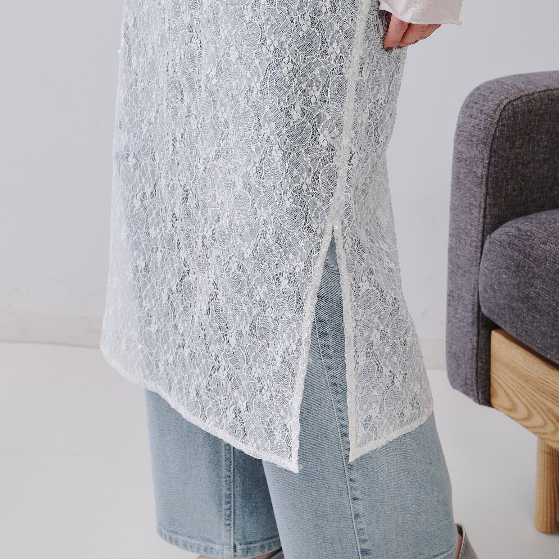 OPAQUE.CLIP「シアーレーススパンコールスカート【洗濯機洗い可】」|スカート|