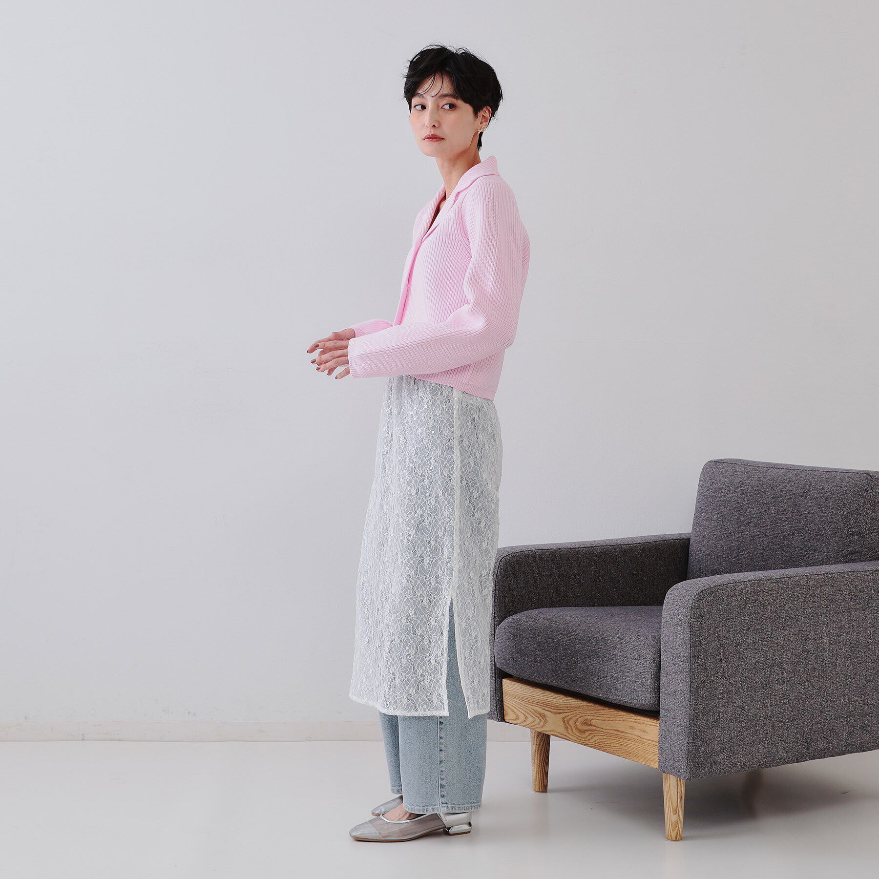 OPAQUE.CLIP「シアーレーススパンコールスカート【洗濯機洗い可】」|スカート|