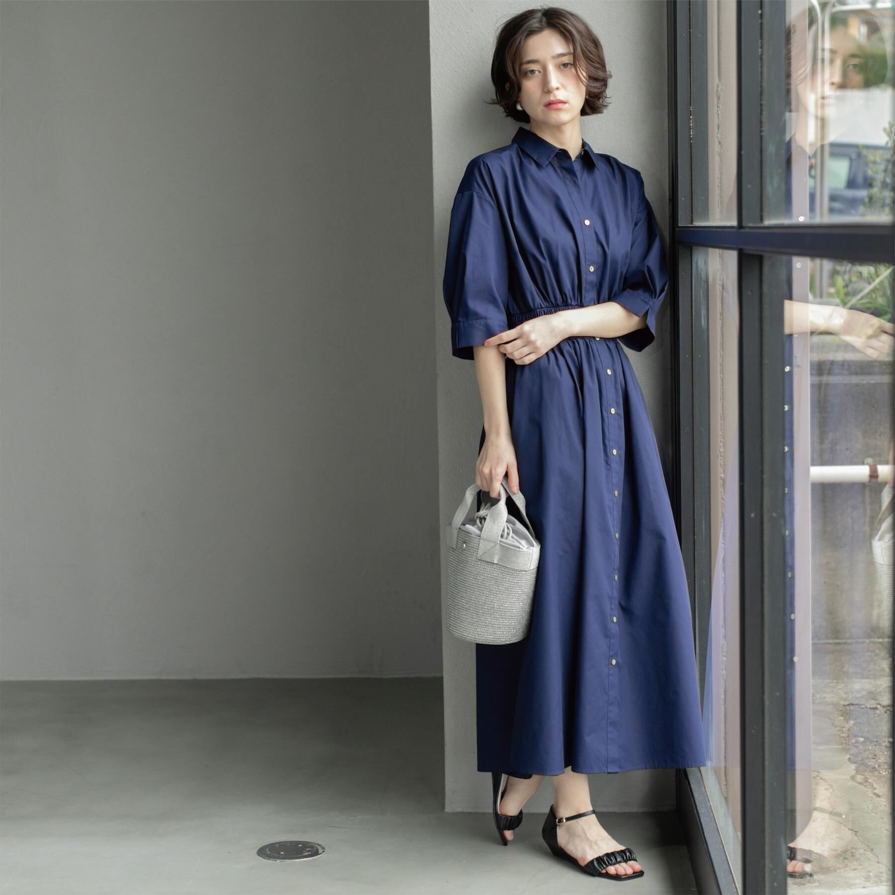 OPAQUE.CLIP「《5色展開》フィット＆フレアシャツワンピース【洗濯機洗い可】」|ワンピース|