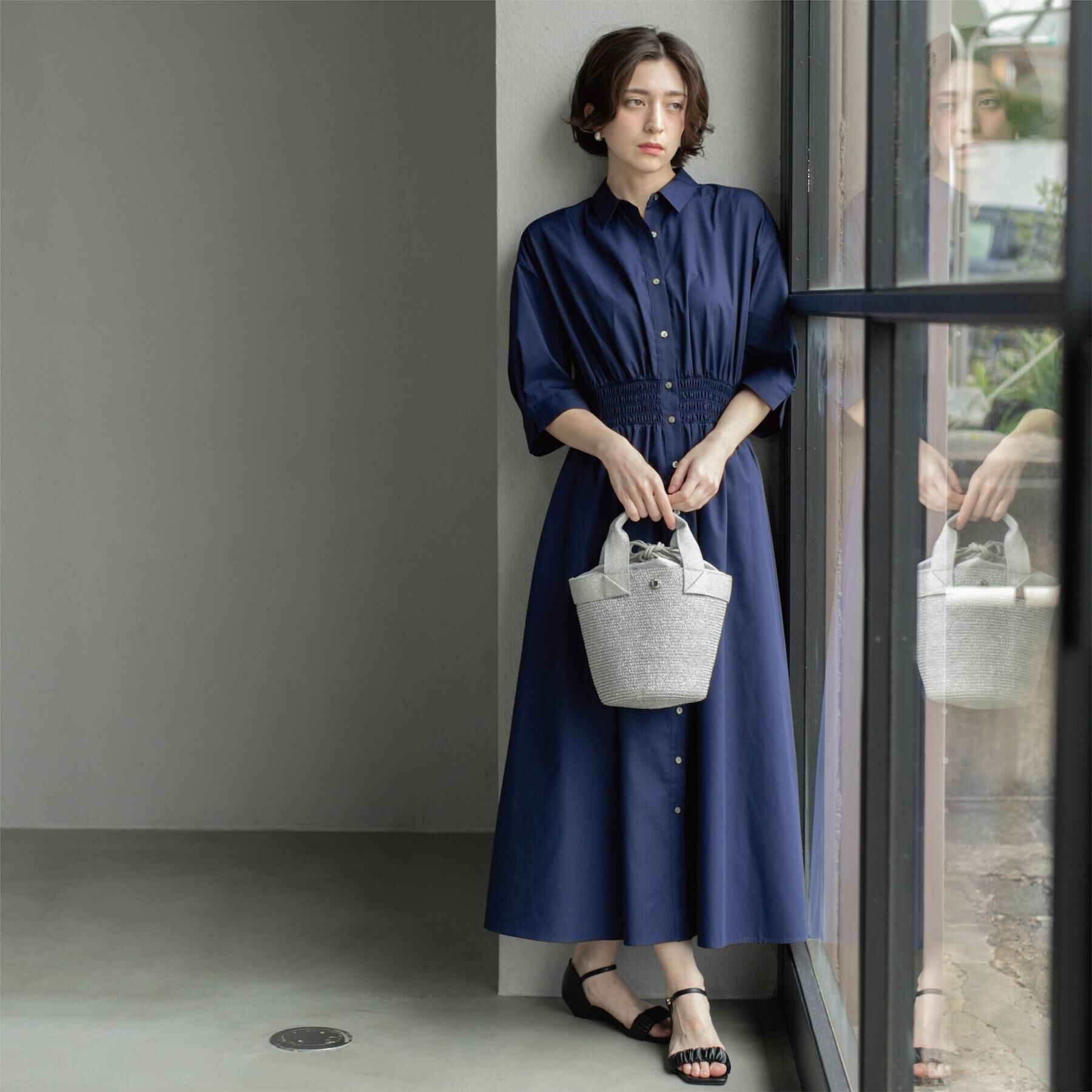 OPAQUE.CLIP「《5色展開》フィット＆フレアシャツワンピース【洗濯機洗い可】」|ワンピース|