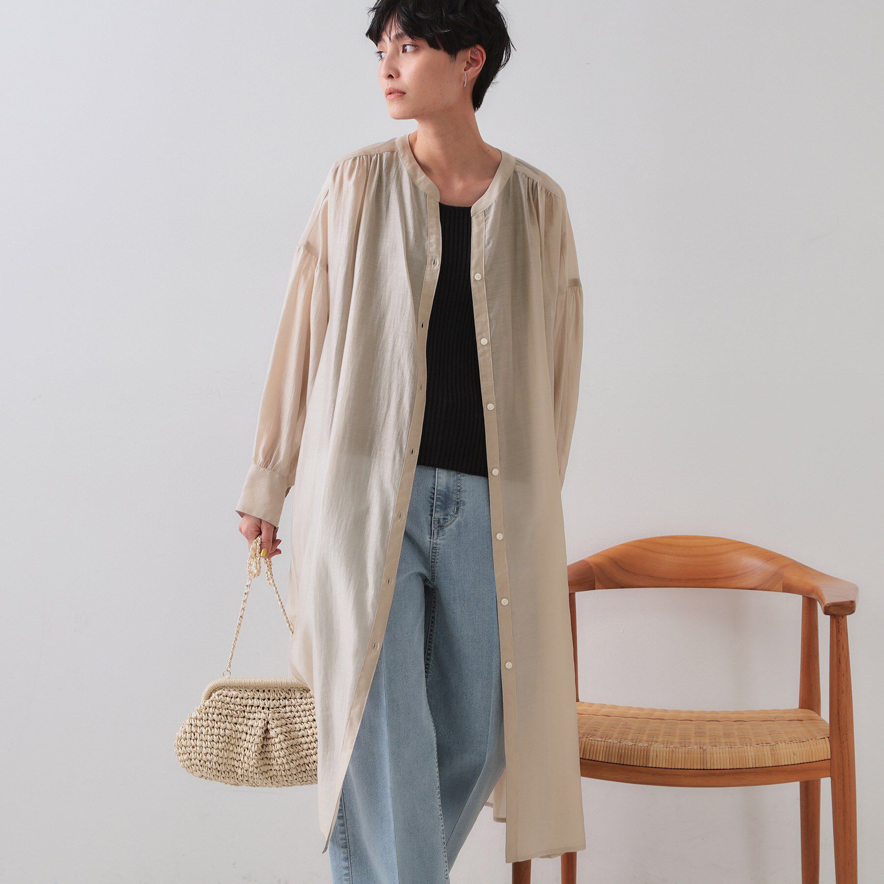 OPAQUE.CLIP「シアーシャツワンピース【洗濯機洗い可】」|ワンピース|グレージュ(050)