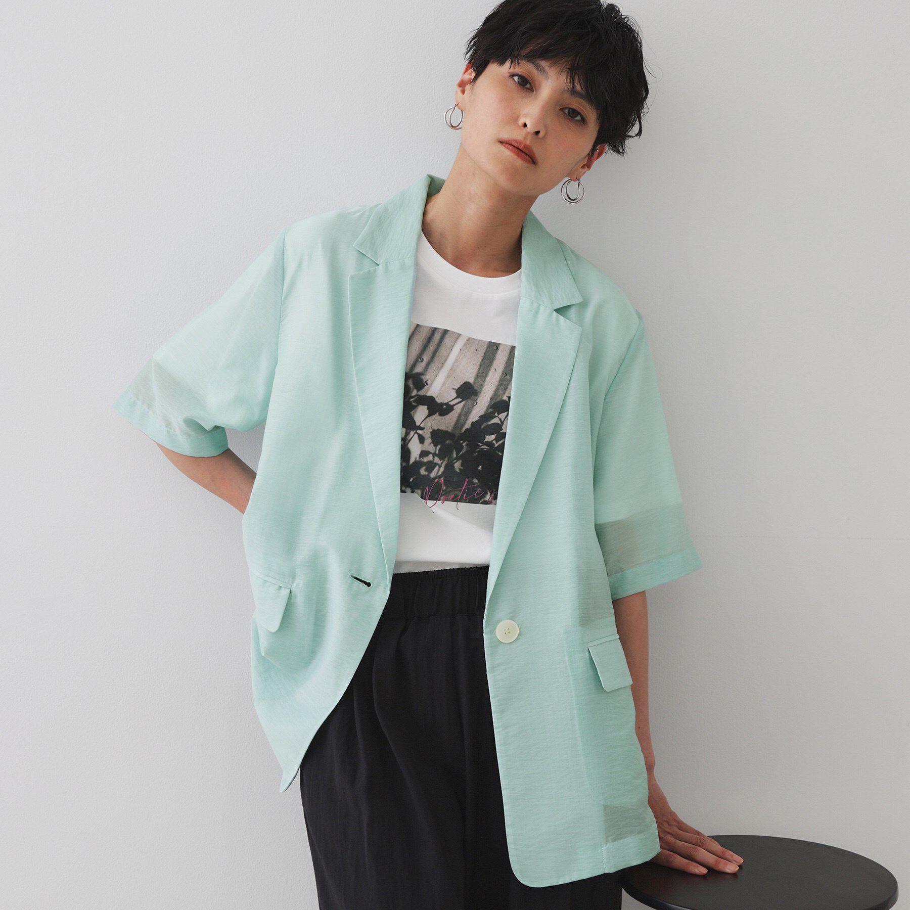 OPAQUE.CLIP「シアーハーフスリーブテーラードジャケット【洗える】」|テーラードジャケット|ブルー(091)