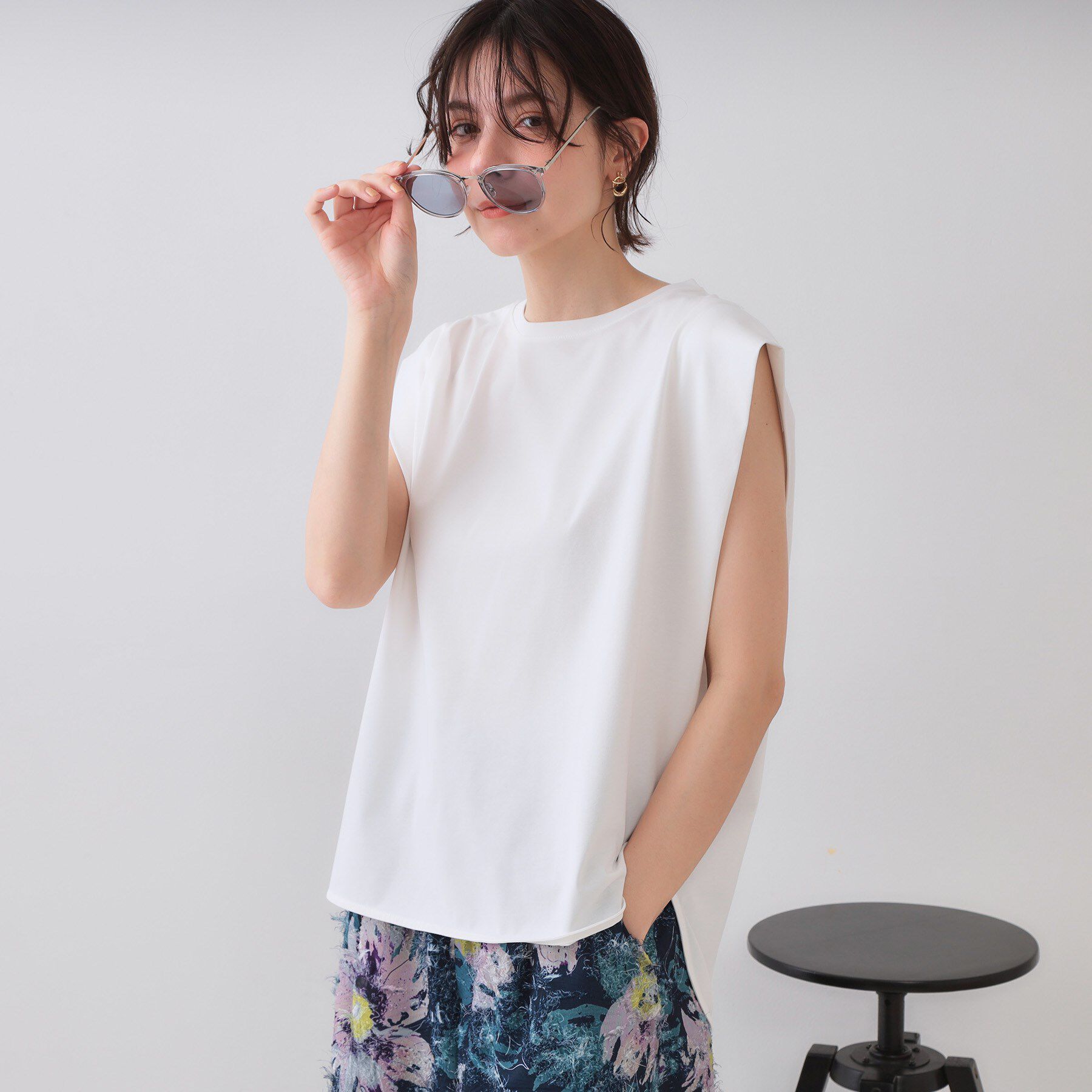 OPAQUE.CLIP「ボクシーノースリーブカットソー【洗濯機洗い可】」|Tシャツ・カットソー|ホワイト(001)