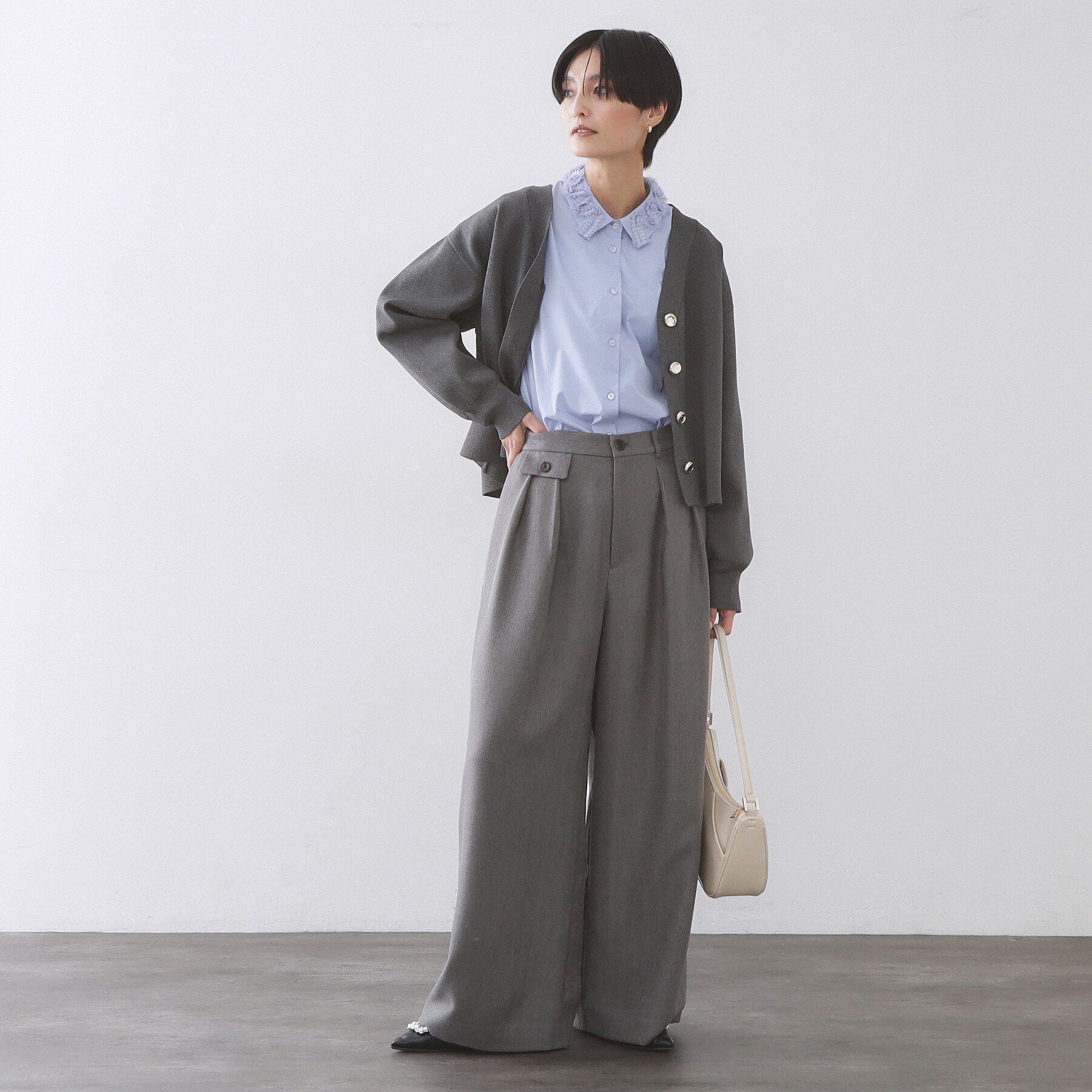 OPAQUE.CLIP「襟チュールシャツ【洗濯機OK】」|シャツ・ブラウス|