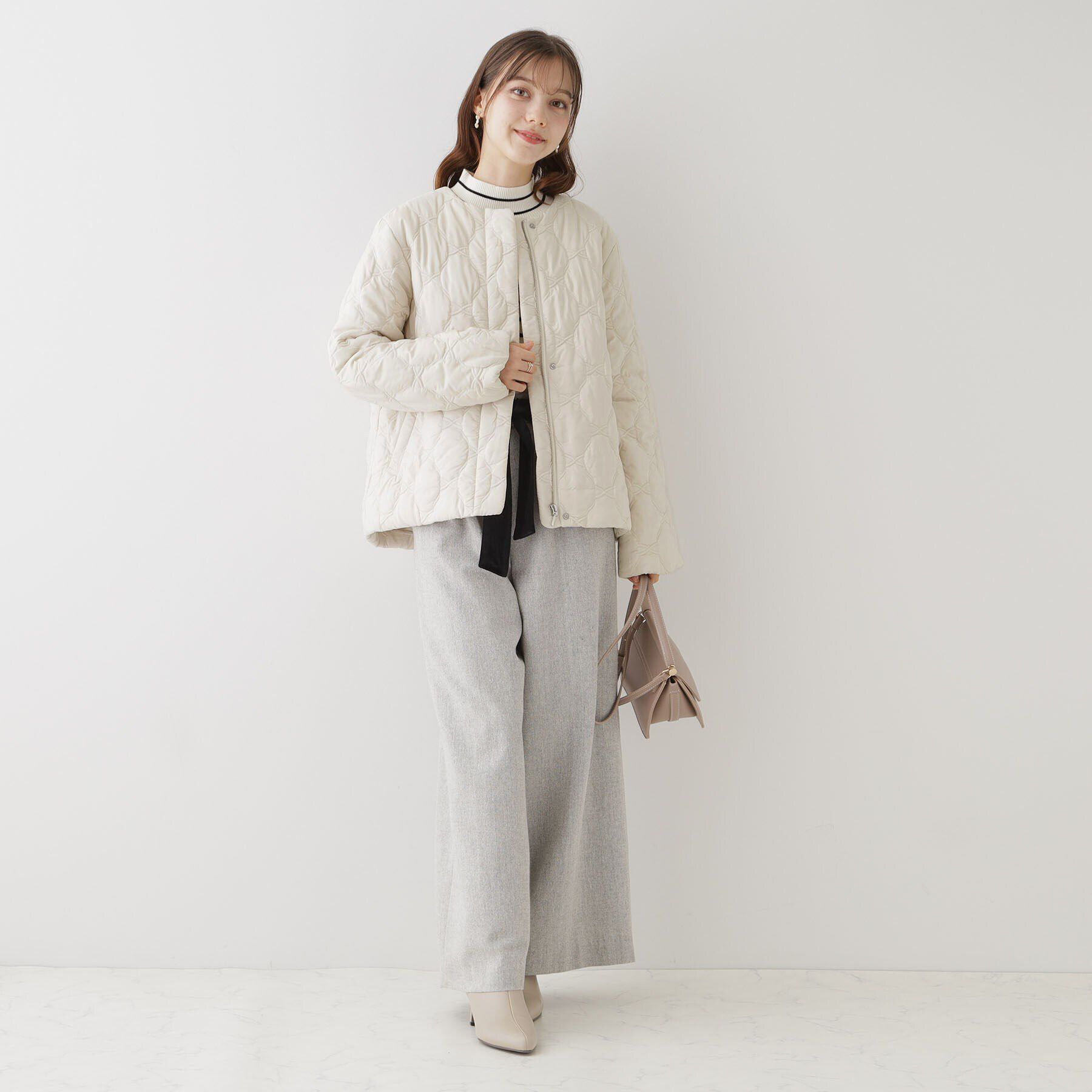 Couture broach「【吸湿発熱性・保温性を兼ね備えた上品キルトジャケット】リボンキルトジャケット」|ダウン|