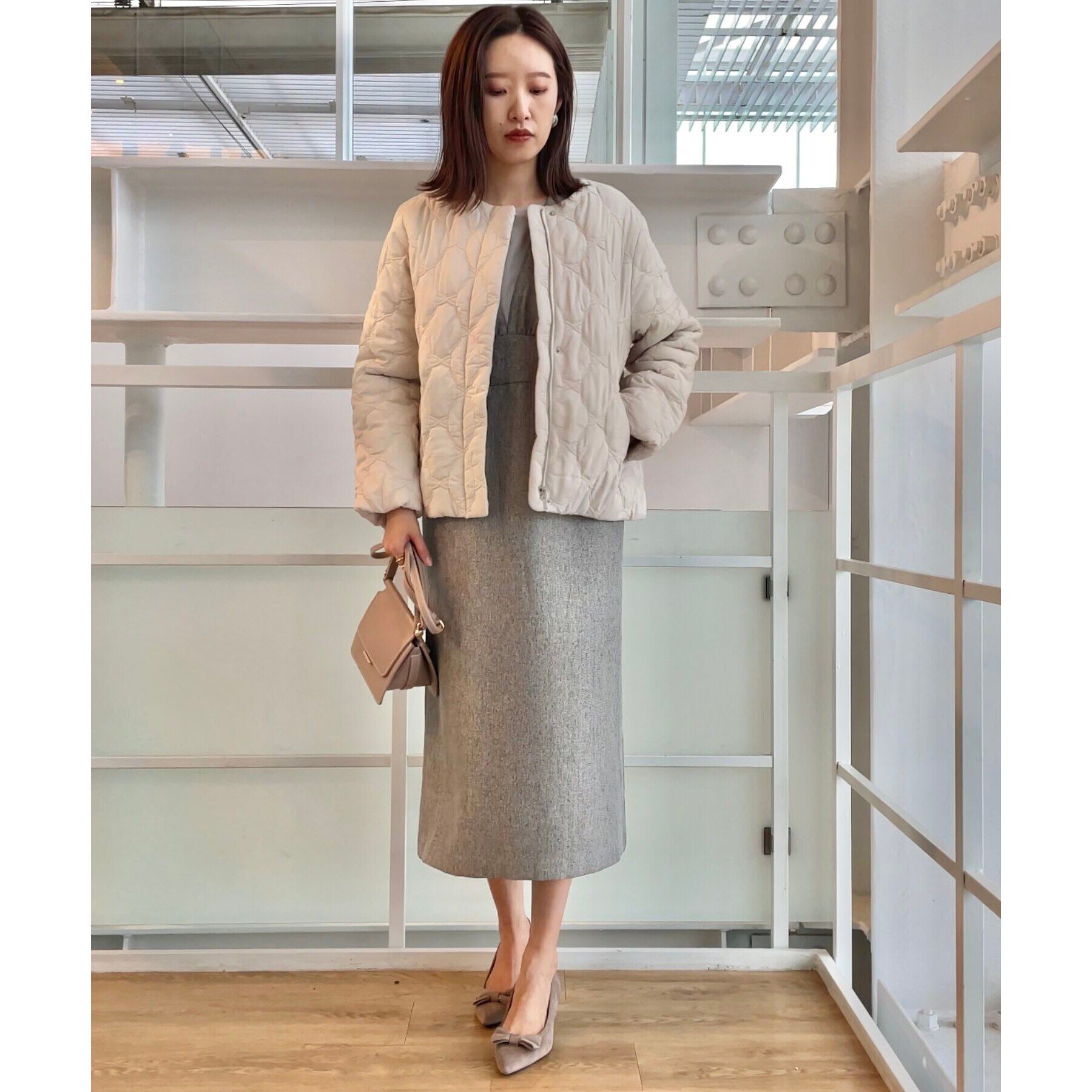 Couture broach「【吸湿発熱性・保温性を兼ね備えた上品キルトジャケット】リボンキルトジャケット」|ダウン|