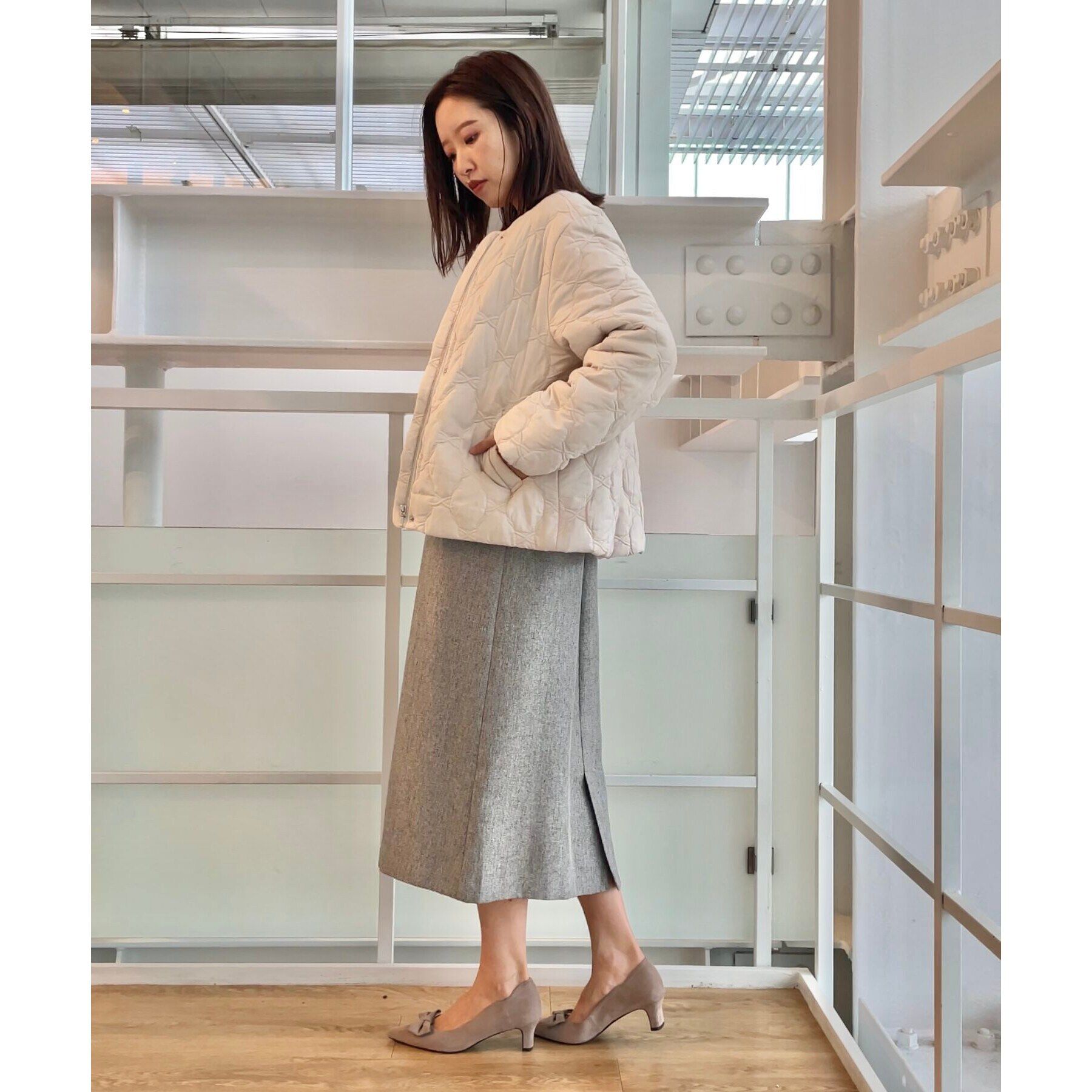 Couture broach「【吸湿発熱性・保温性を兼ね備えた上品キルトジャケット】リボンキルトジャケット」|ダウン|