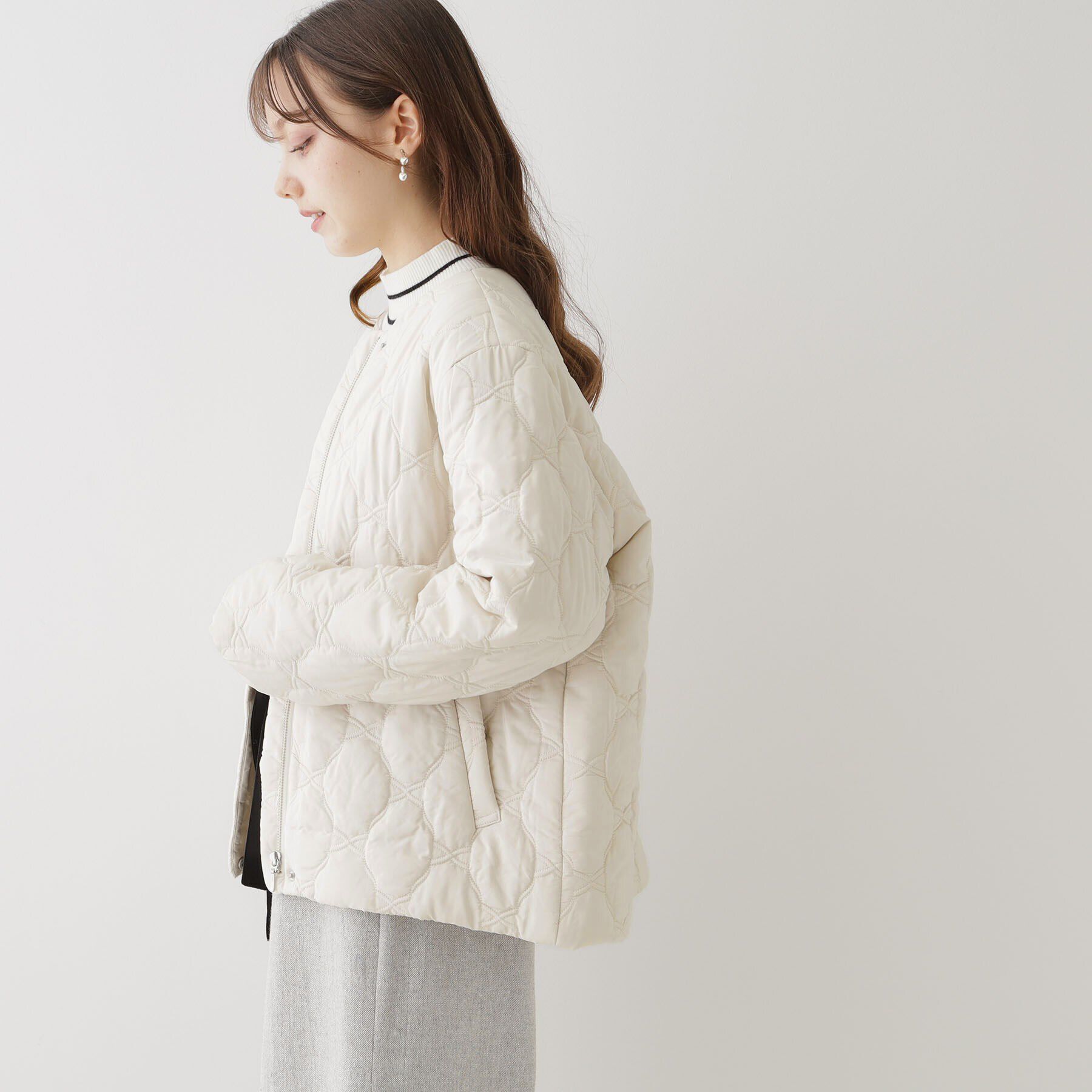 Couture broach「【吸湿発熱性・保温性を兼ね備えた上品キルトジャケット】リボンキルトジャケット」|ダウン|