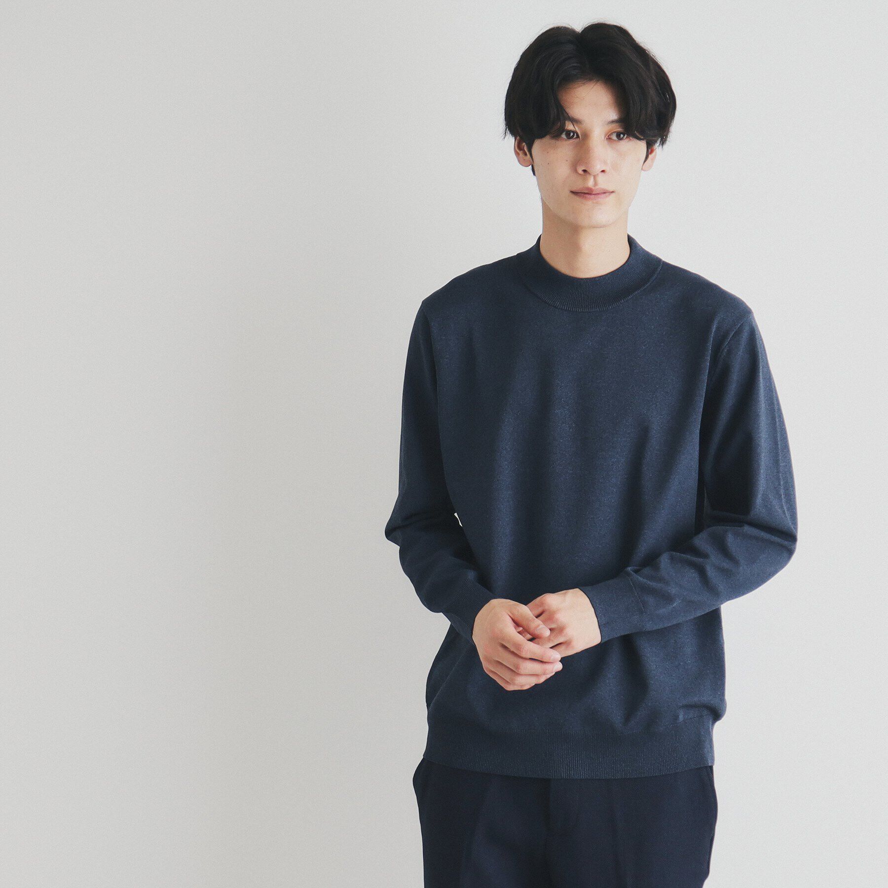 THE SHOP TK「ライトポリモックネック」|ニット・セーター|ネイビー(094)
