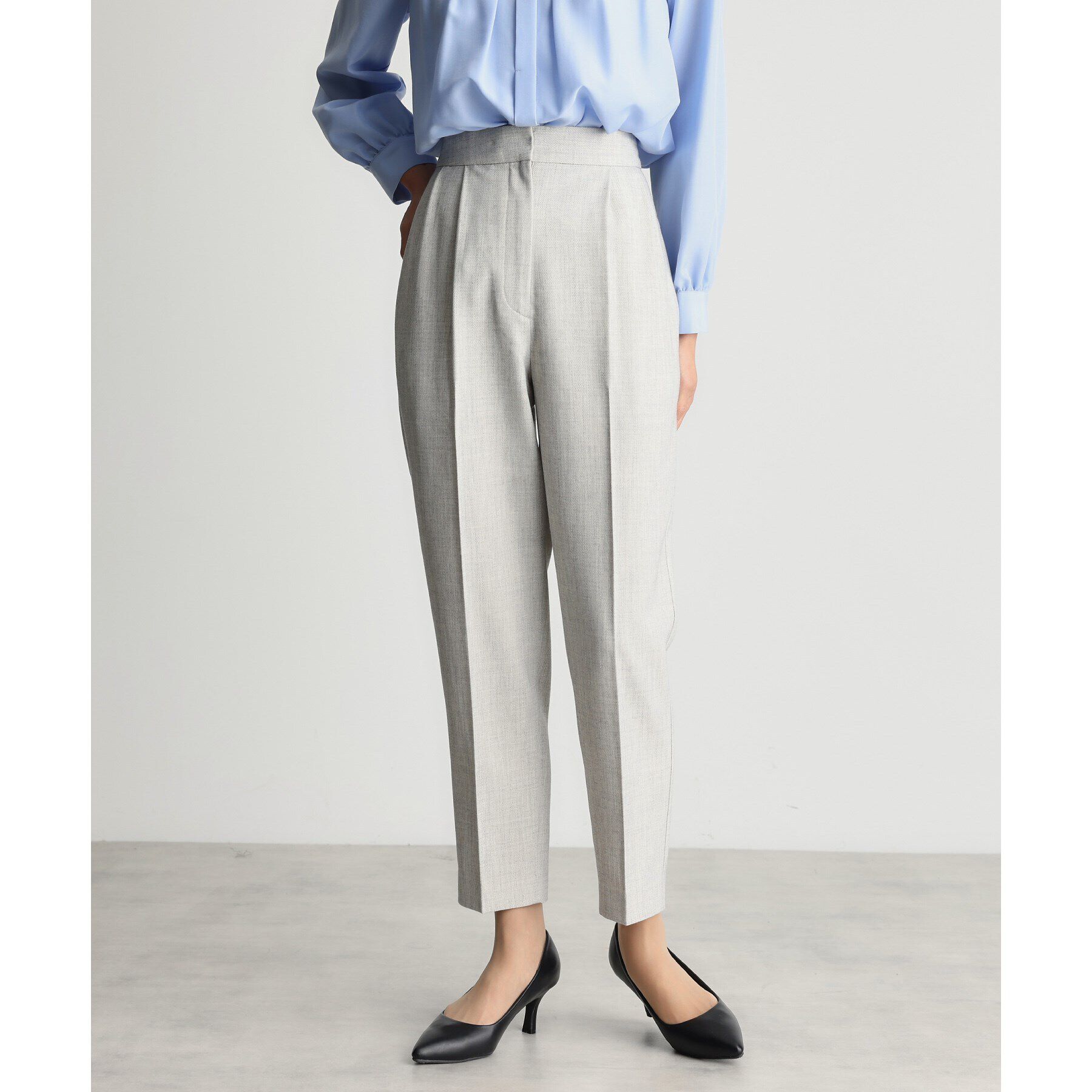 THE SHOP TK「【ONOFF活躍/セレモニー/通勤】杢調カルゼテーパードパンツ/洗える」|その他|グレージュ(050)