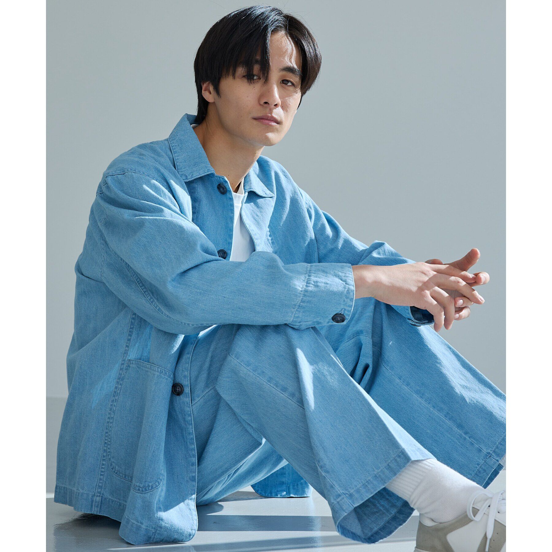 THE SHOP TK「綿麻デニムカバーオール　セットアップ可」|ブルゾン・スタジャン|